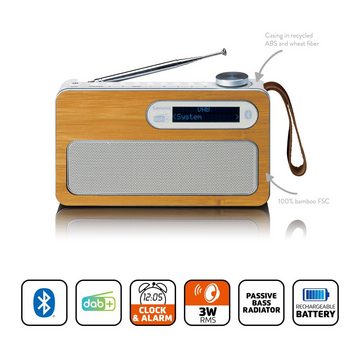 Lenco PDR-040EF Digitalradio (DAB) (DAB+,FM, 3 W, Bluetooth 5.0 und 12-16 Stunden Akkulaufzeit im Bambus Design)