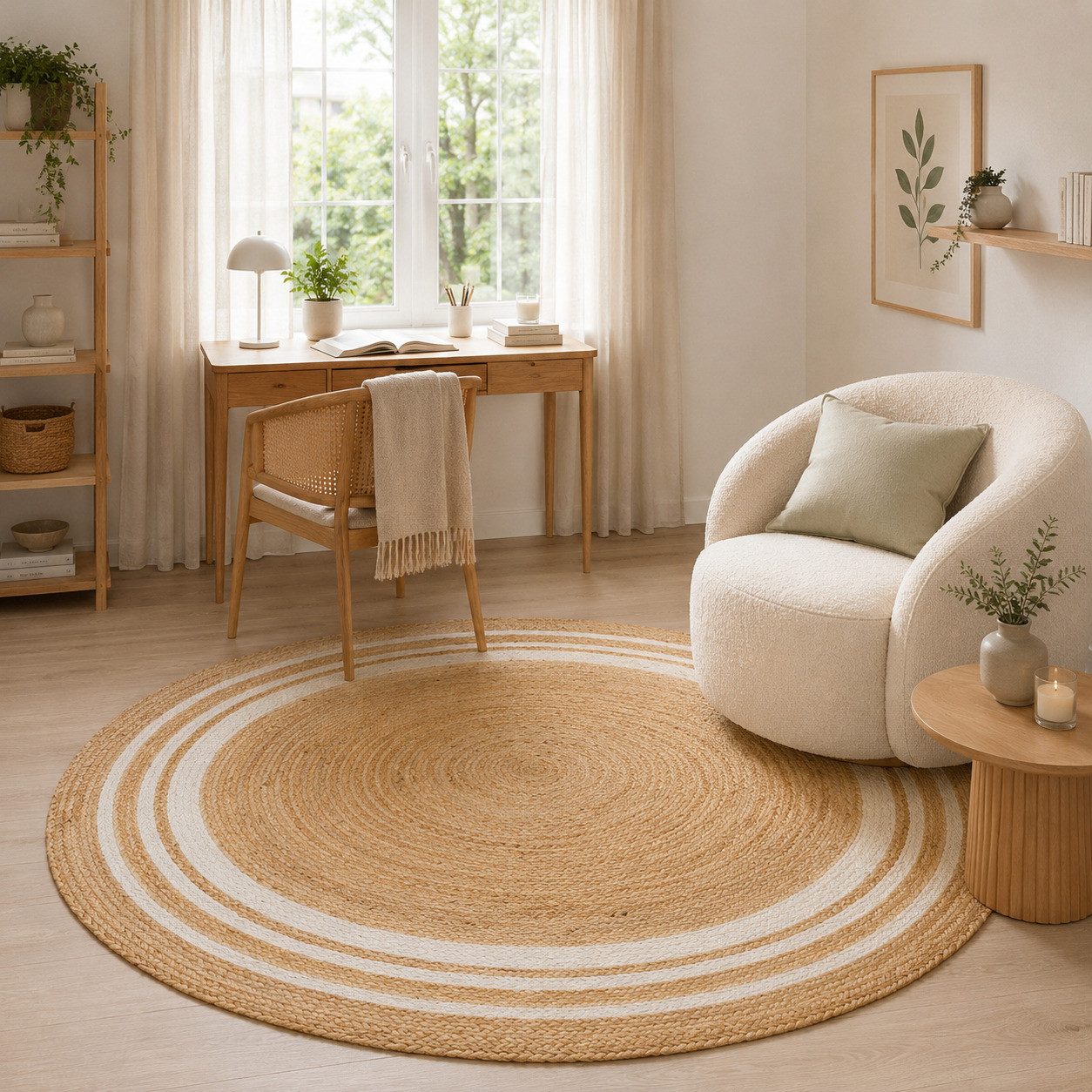 Pergamon Sisalteppich Naturfaser Teppich Jute Salsa Streifen Rund, Rund, Höhe: 8 mm
