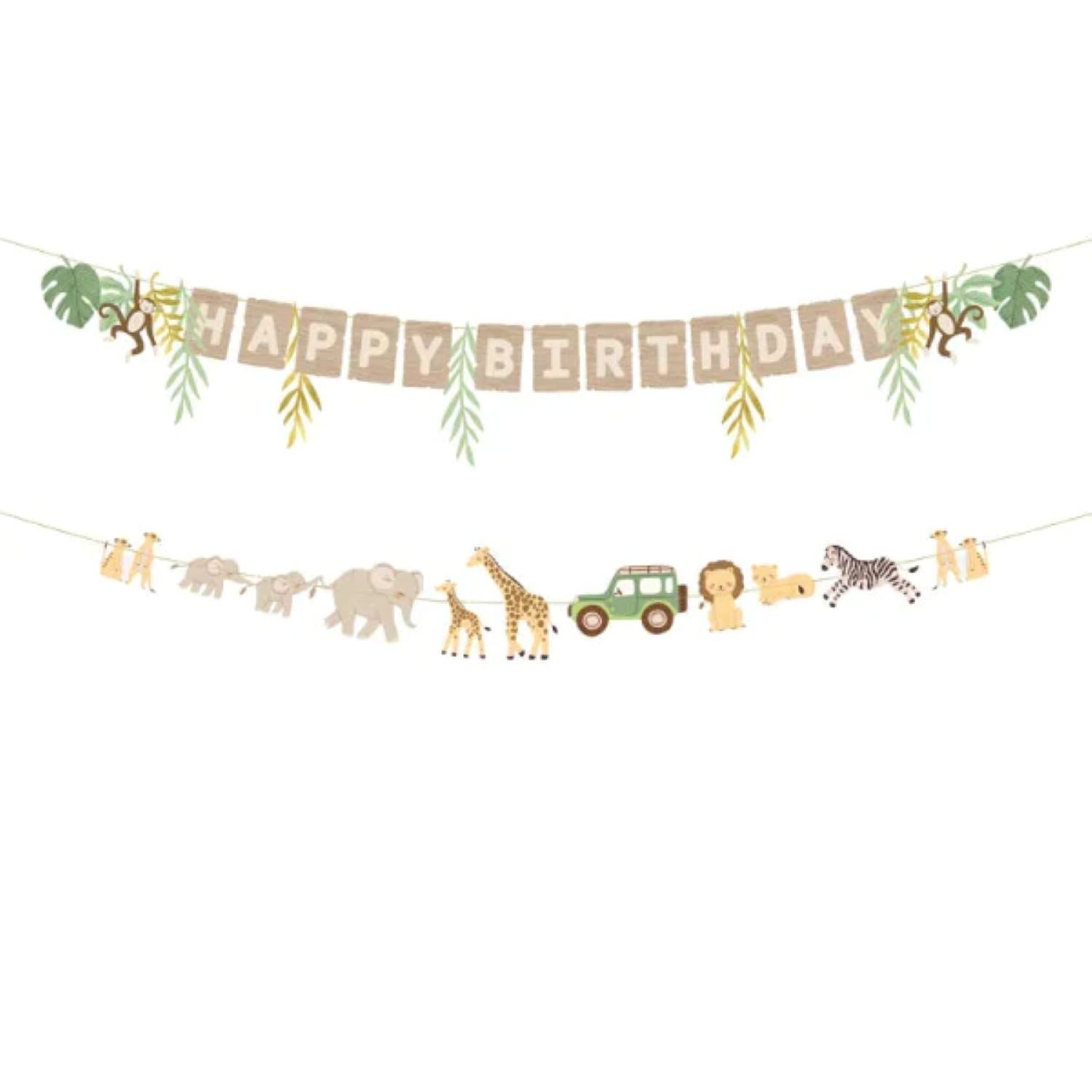 partydeco Girlande Banner 'Happy Birthday' Safari, 180 cm