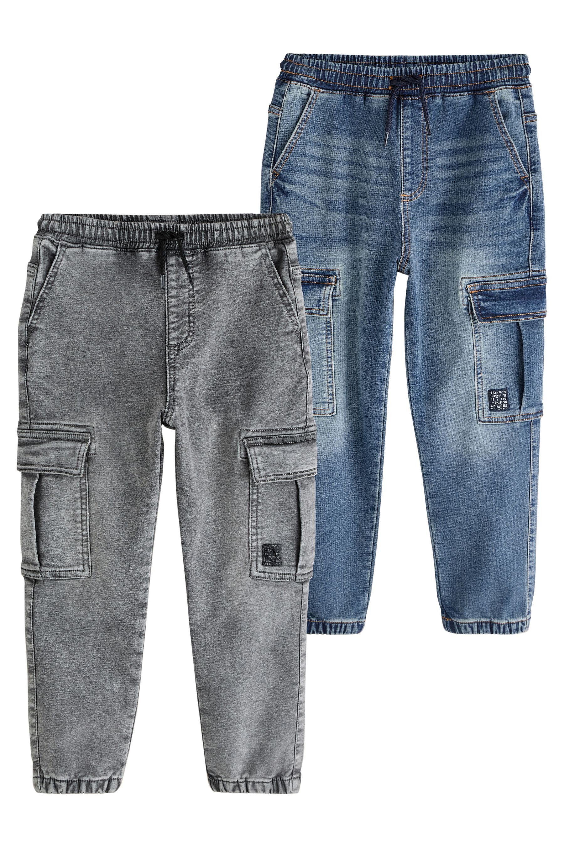 Dehnbund-Jeans Cargo-Jeans mit Taschen und Elastikbund, 2er-Pack