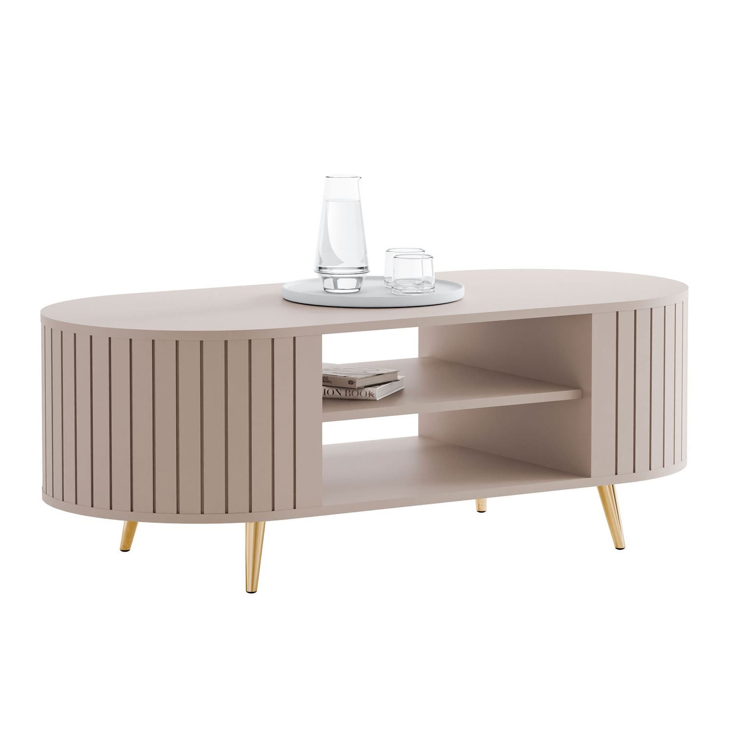 yourhouse24 Couchtisch ELODIE oval, Geriffelt, Ablagefläche, Schwarz/Kaschm günstig online kaufen