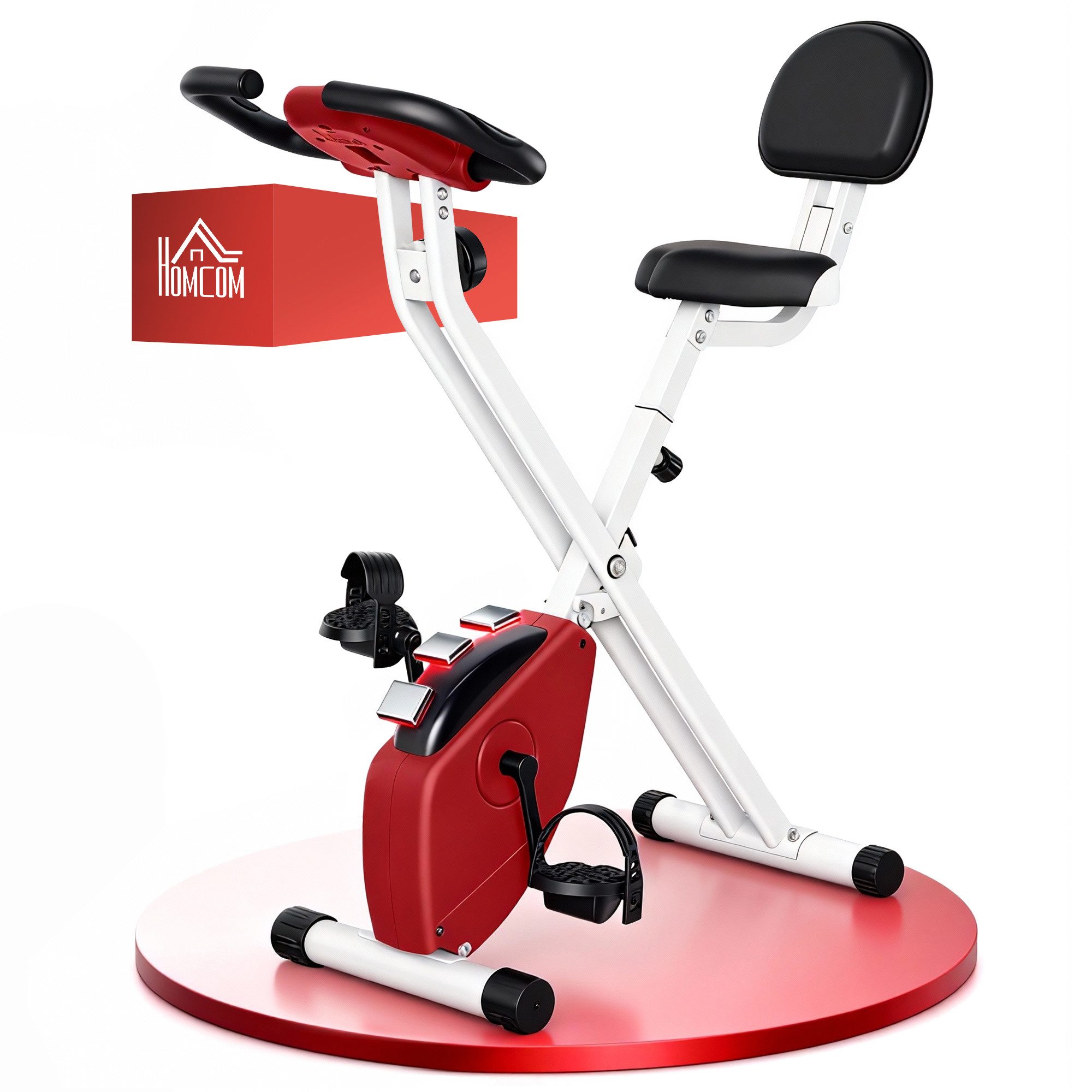 HOMCOM Heimtrainer mit 8 stufig, Magnetwiderstand, Stahl (Magnetwiderstand, 1-tlg., Fahrradtrainer), für Garten, Balkon, Rot