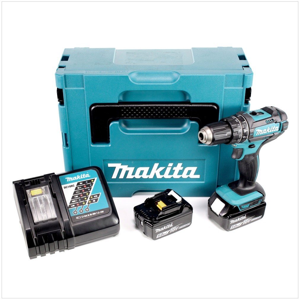 Thumbnail - Makita Schlagbohrmaschine DHP 482 RTJ Akku Schlagbohrschrauber 18V 62Nm im Makpac + 2x 5,0 Ah A