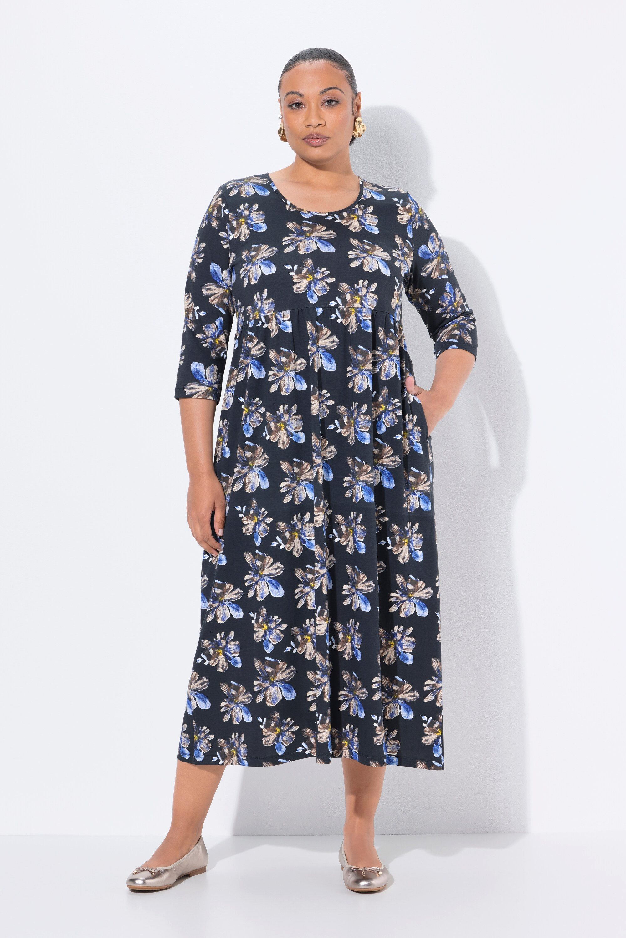 Ulla Popken Maxikleid Maxikleid Blüten Rundhals günstig online kaufen