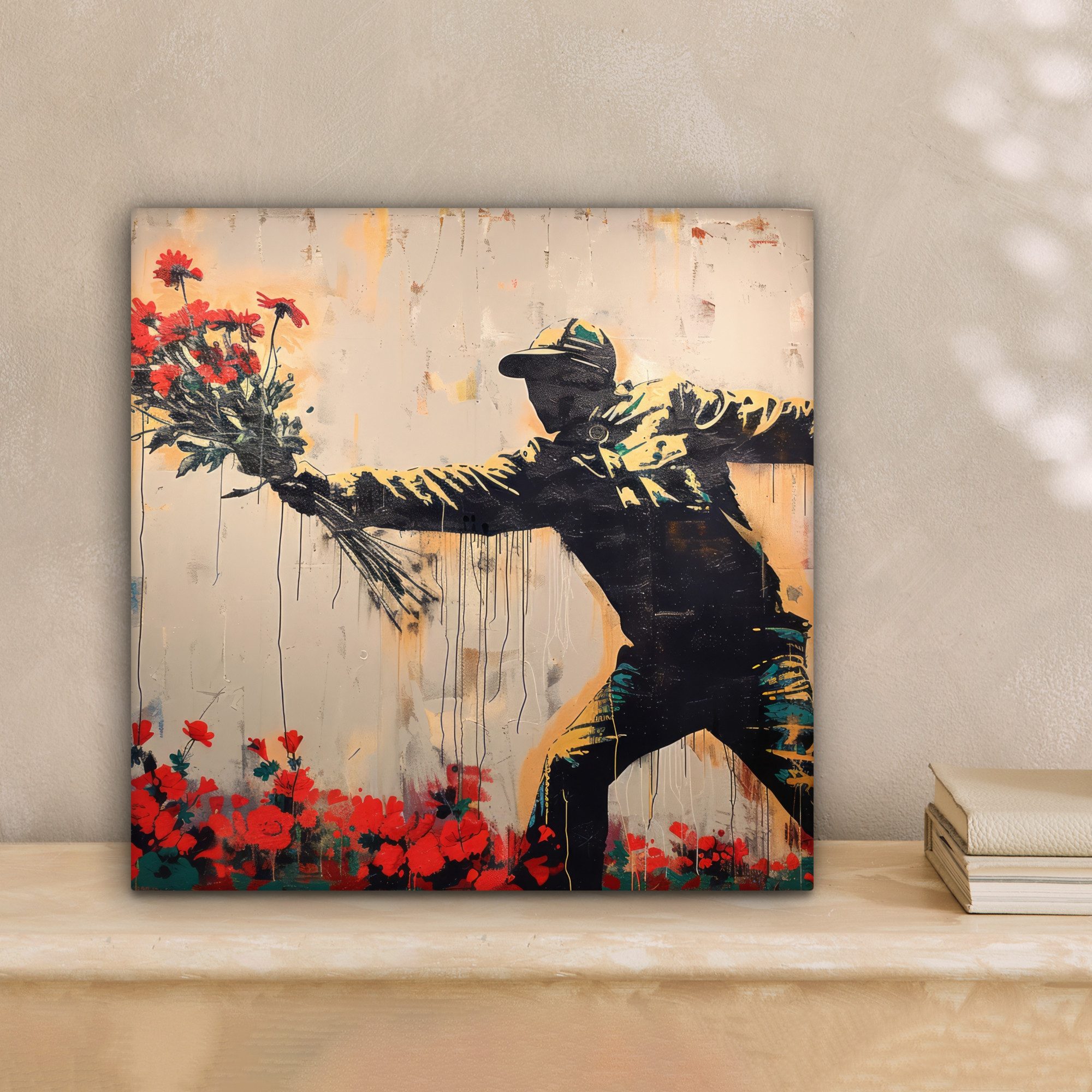 OneMillionCanvasses® Leinwandbild Straßenkunst - Mann - Blumen - Graffiti - günstig online kaufen