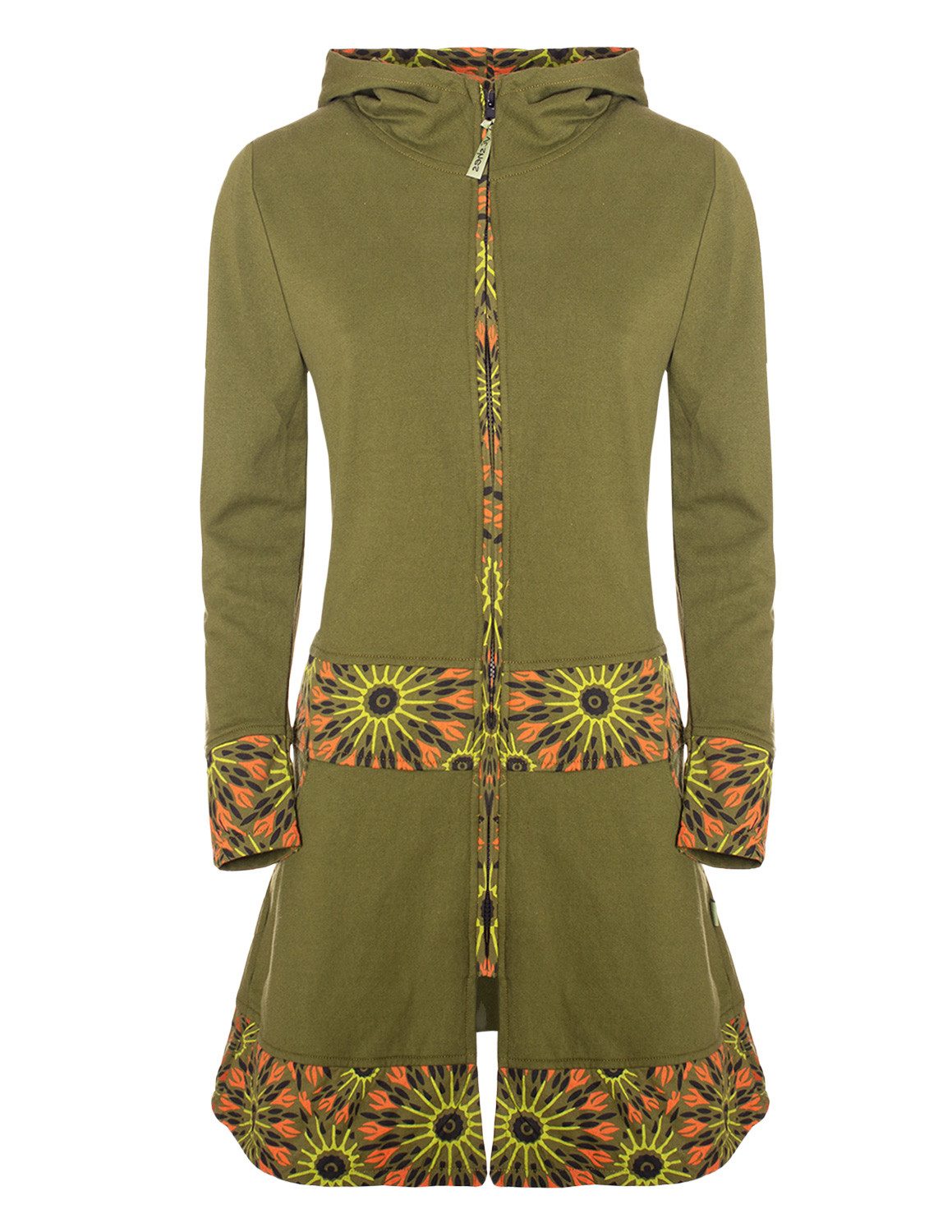 Vishes Kurzmantel Damen Kapuze Bedruckt Übergangsmantel Jersey Baumwolle Alternative Mode, Boho, Hippie, Ethno, Festival