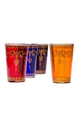 Marrakesch Orient & Mediterran Interior Teeglas Orientalische verzierte Teegläser Set 6 Gläser Andalous bunt Gold, Marokkanische Tee Gläser 6 Farben Deko orientalisch, 6 x Orientalisches Marokkanisches Teeglas verziert, verschiedene Muster