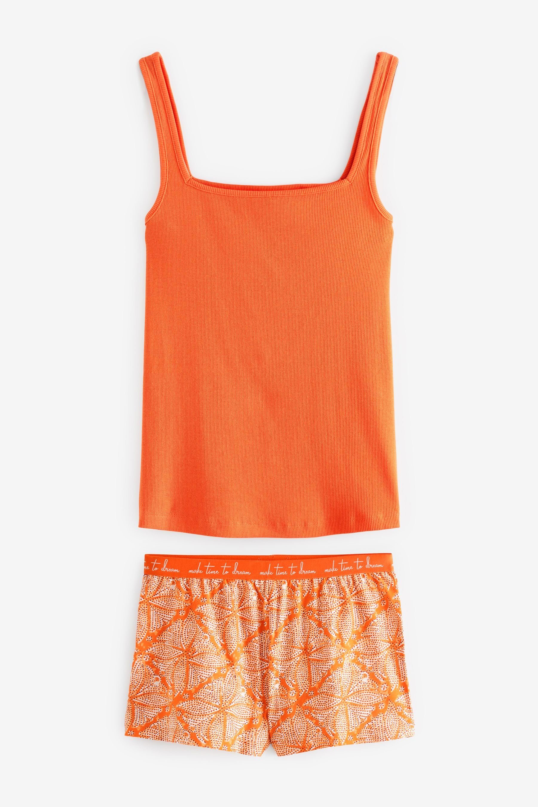 Next Pyjama Schlafanzug Shorts Trägertop (2 mit Orange Abstract tlg) und mit Baumwolle