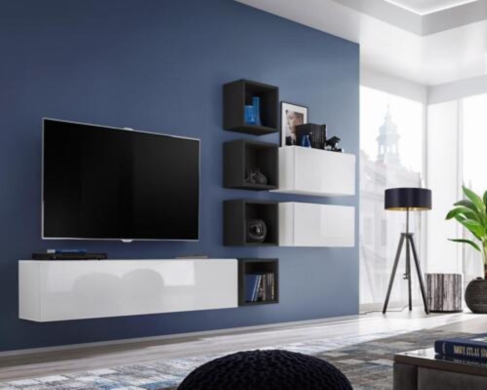 JVmoebel Wohnwand Wohnzimmer Komplett Wohnwand Möbel TV-Ständer Holz Designer Wandregal, Made in Europa