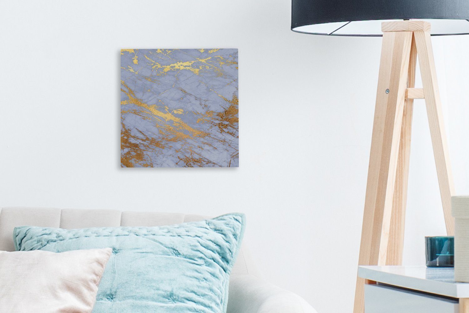 Marmor Leinwand Wohnzimmer - Gold, Schlafzimmer - (1 für St), Bilder Blau Leinwandbild OneMillionCanvasses®