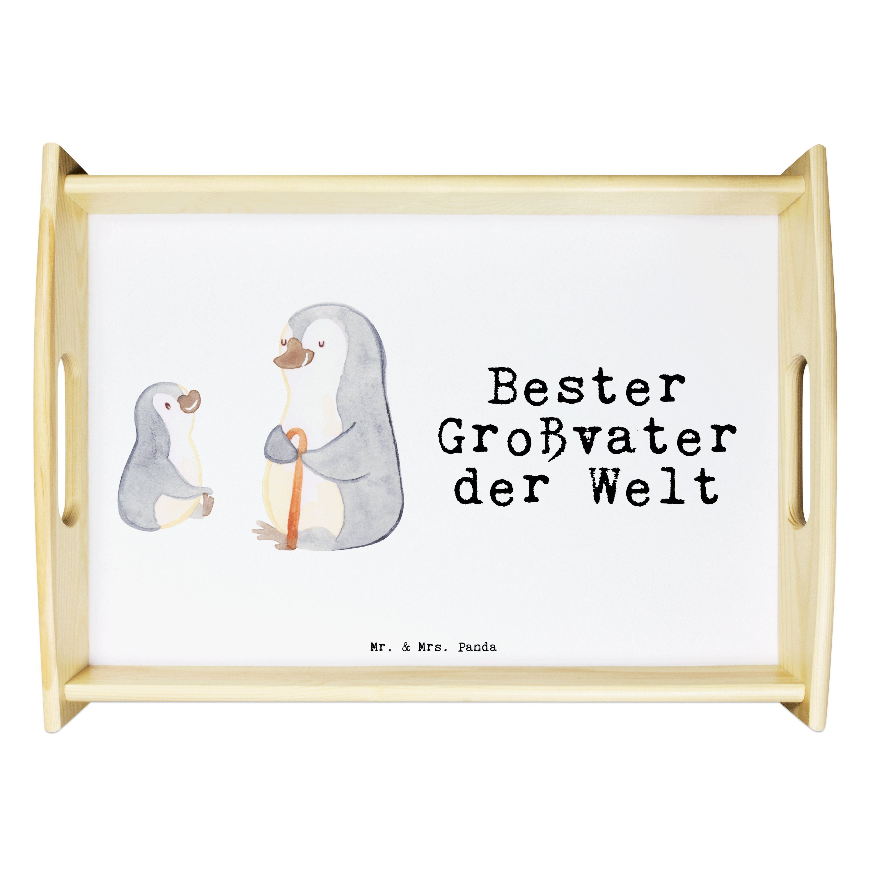 Mr. & Mrs. Panda Tablett Pinguin Bester Großvater der Welt - Weiß - Geschenk, Frühstückstablet, Echtholz lasiert, (1-tlg)