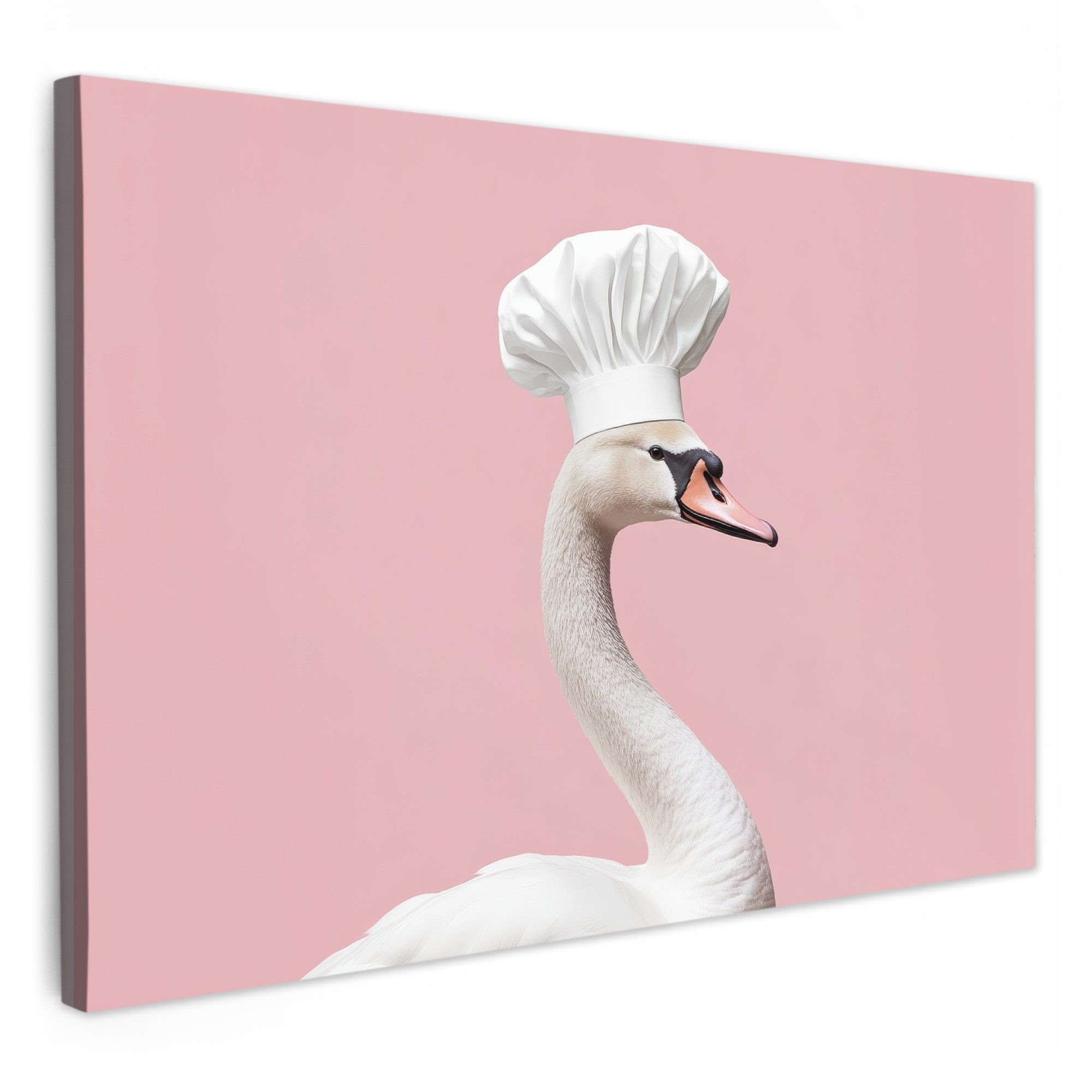 OneMillionCanvasses® Leinwandbild Schwan - Kochmütze - Schön - Klassisch - Küche, Fotodruck (1 St), Küchenbilder Modern, Deko Bilder für die Küche 30x20 cm