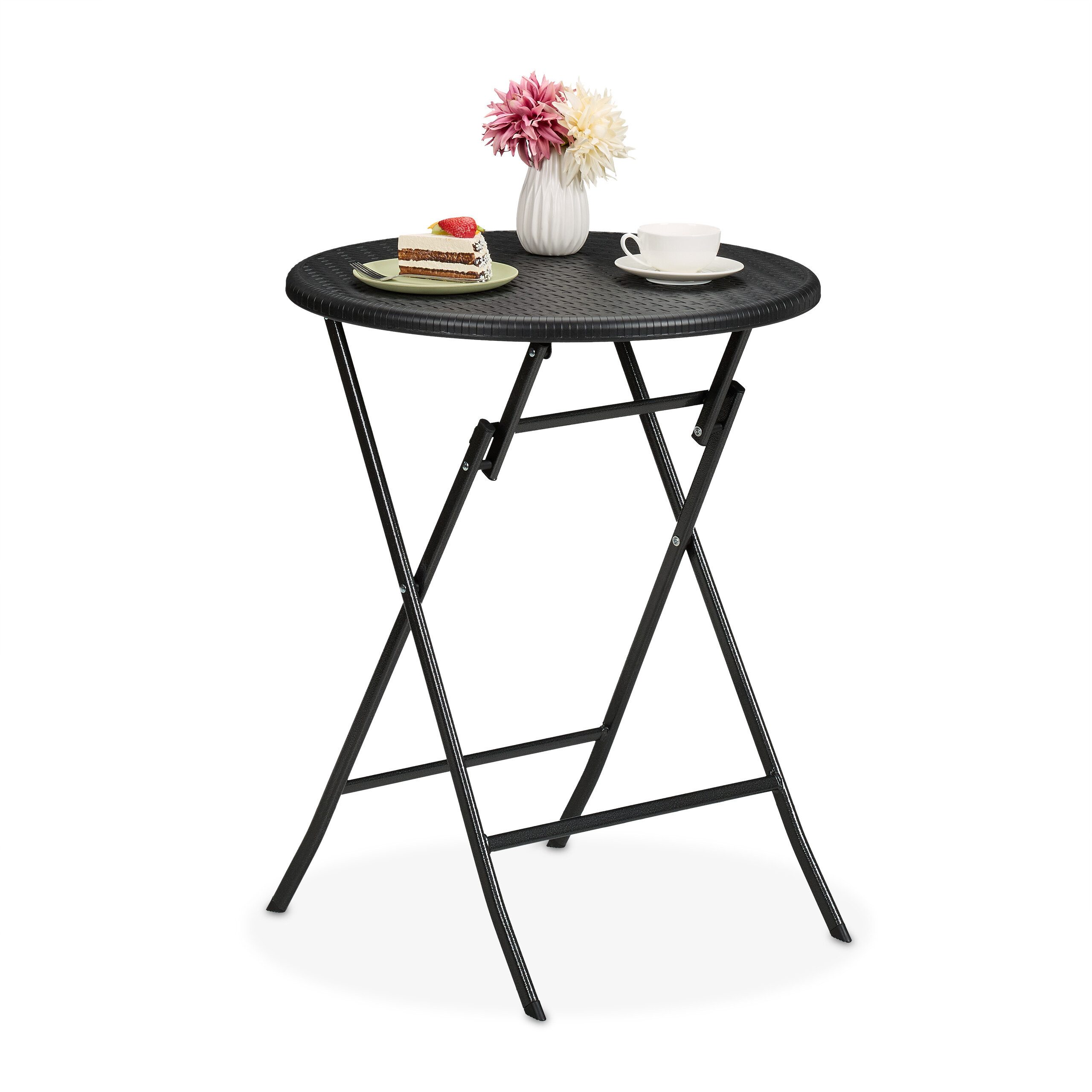 relaxdays Gartentisch Runder Gartentisch in Rattan-Optik (1-St), schwarz