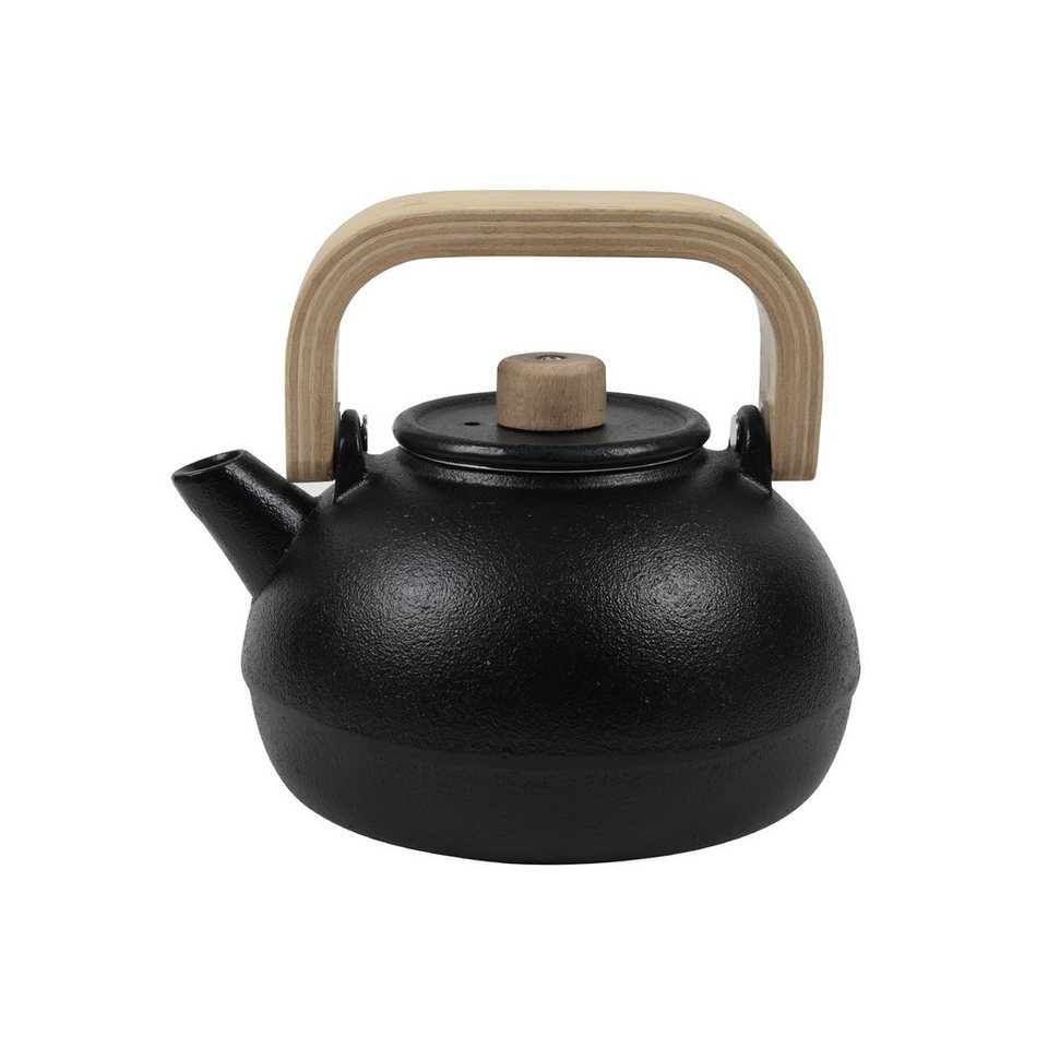 Neuetischkultur Teekanne Teekanne 1 Liter Gusseisen schwarz mit  Bambusgriff, 1 l, (Stück, 1 Teekanne mit Teefilter), mit Teefilter