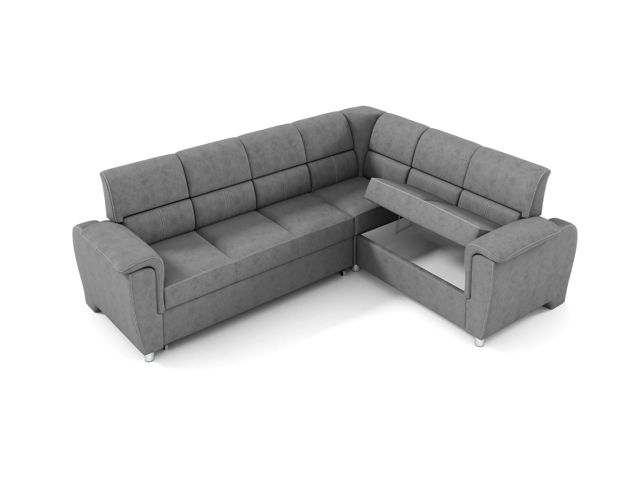 Möbel Sofa Ecksofa mit Stoff Bettkasten, Fun Relaxfunktion Hellgrau SALVADOR Schlafsofa Texas,