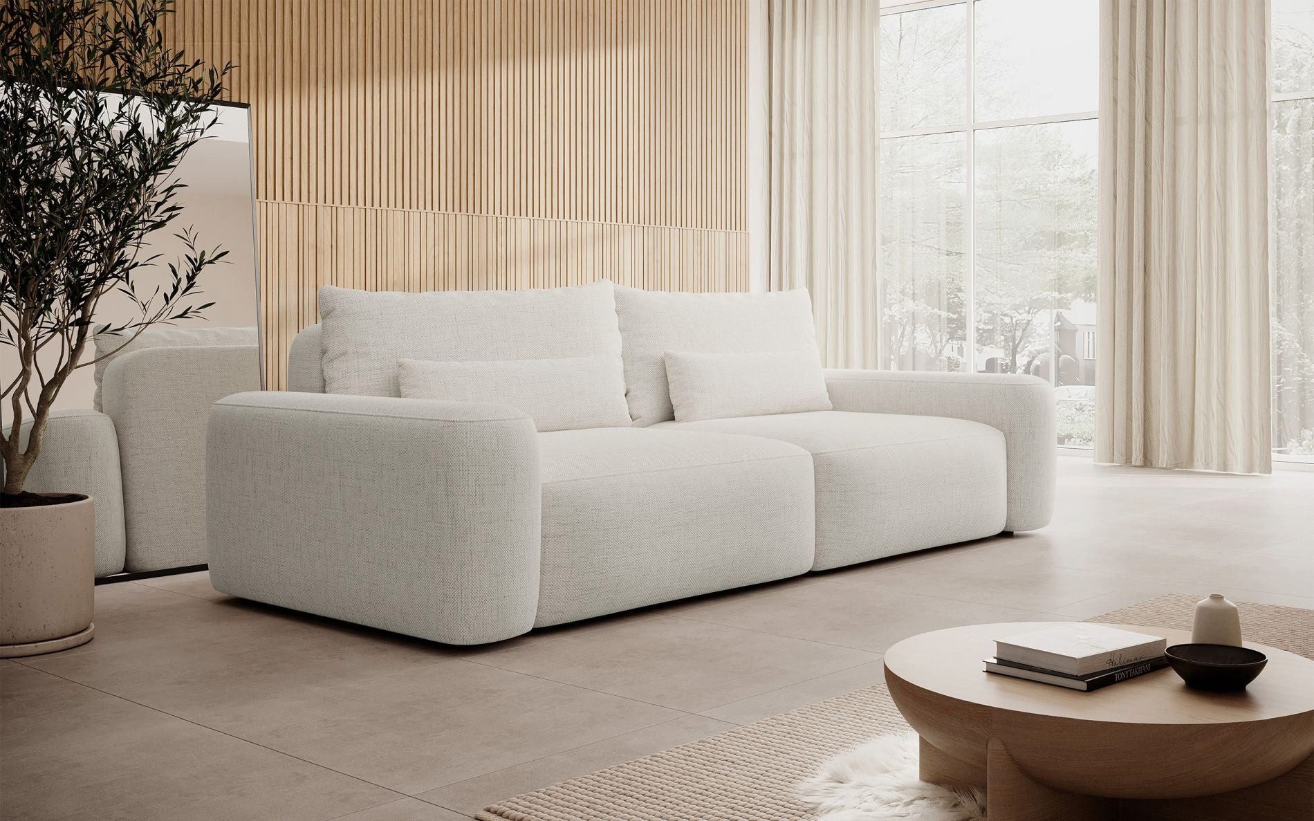 Selsey Schlafsofa CARNOS, mit wasserabweisendem Chenille-Bezug, Stauraum und 2 Zierkissen