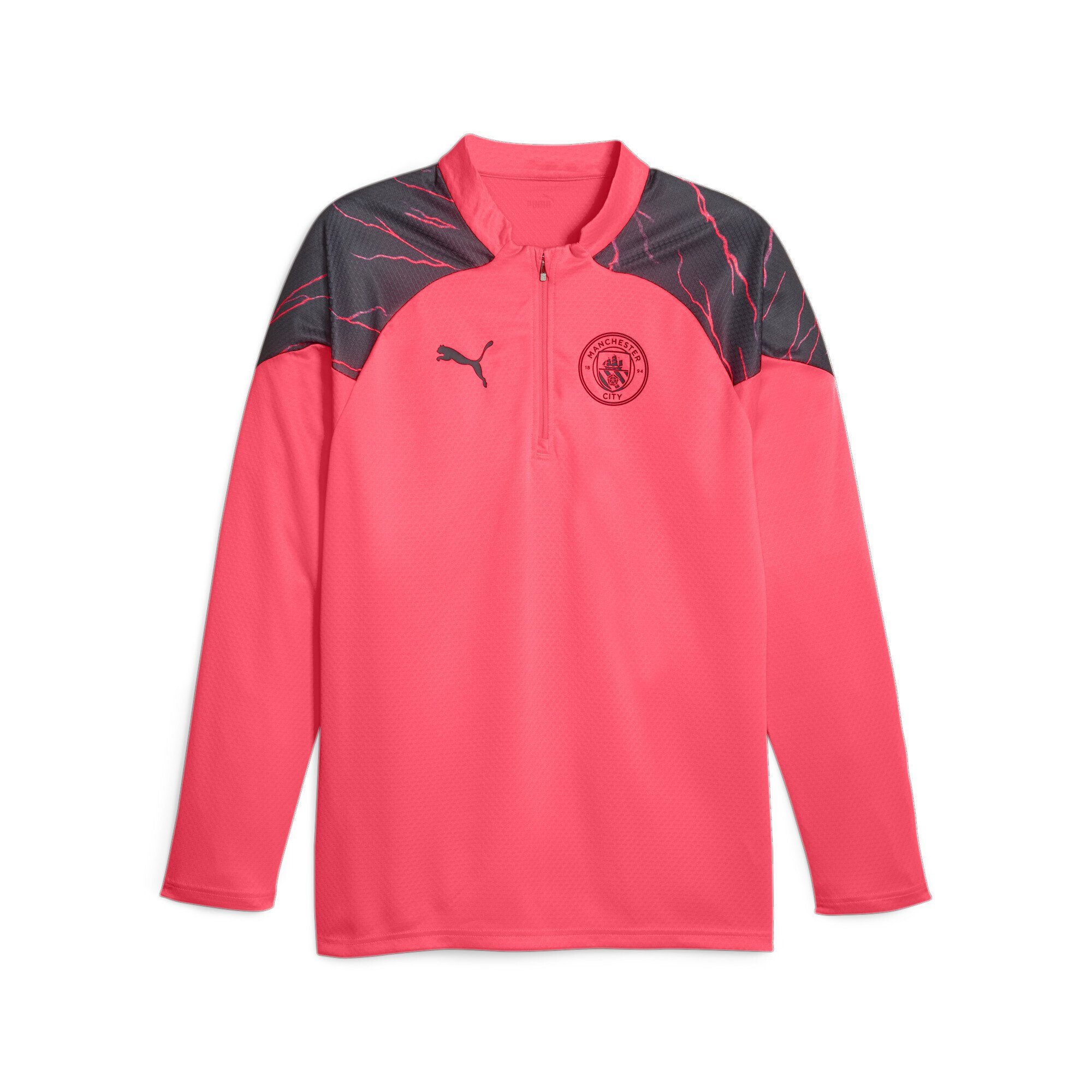 PUMA Trainingsshirt Manchester City Fußball-Trainings-Top Sunset Viertelreißverschluss mit Pink Black Glow Dark Navy
