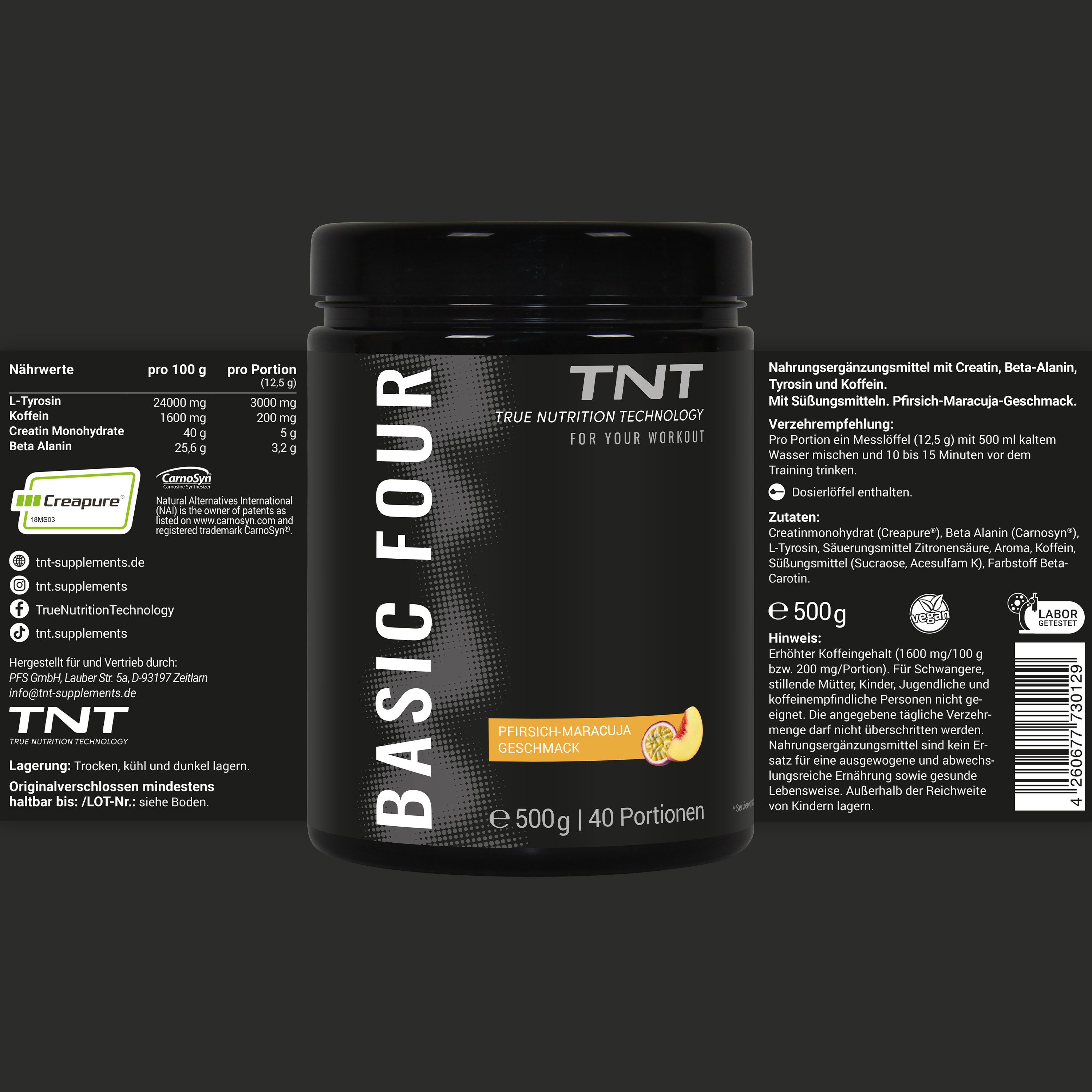 TNT (True Nutrition Technology) Basic Four - mit Tyrosin, Beta-Alanin, Creatine und Koffein Pulver