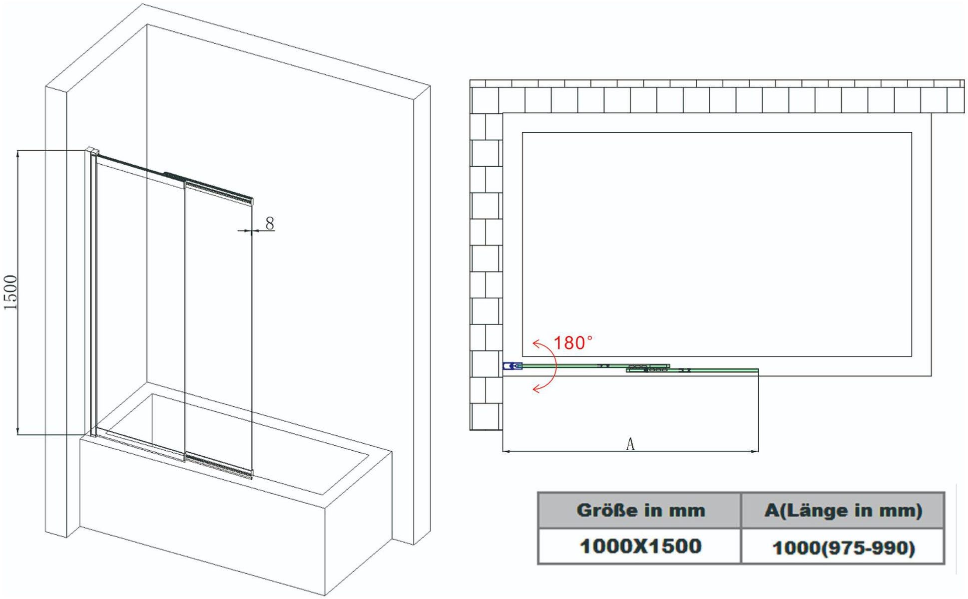 welltime Badewannenaufsatz Slider, Einscheibensicherheitsglas, (2 tlg), Duschwand zum Zusammenschieben UND an die Wand klappen! – Bild 5 von 5