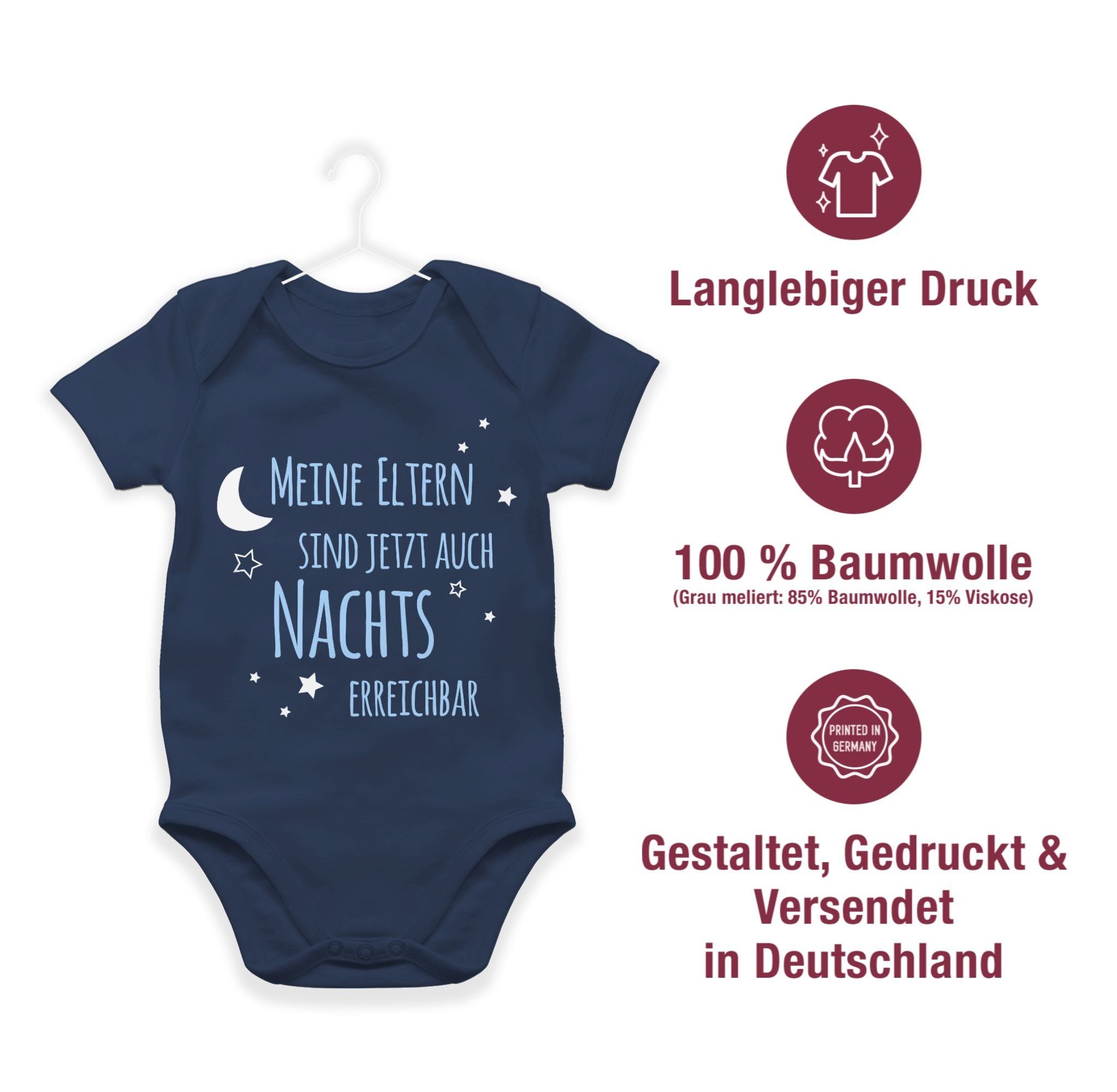 Shirtracer Shirtbody Meine Eltern sind 2 jetzt Navy Blau Baby Nachts Sprüche blau auch erreichbar