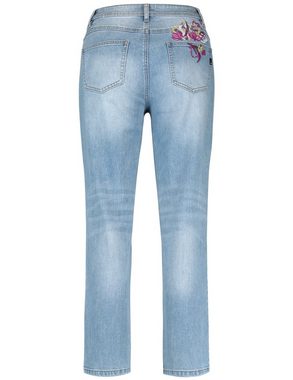 Taifun Stretch-Jeans 7/8 Jeans mit Floral-Stickerei Straight