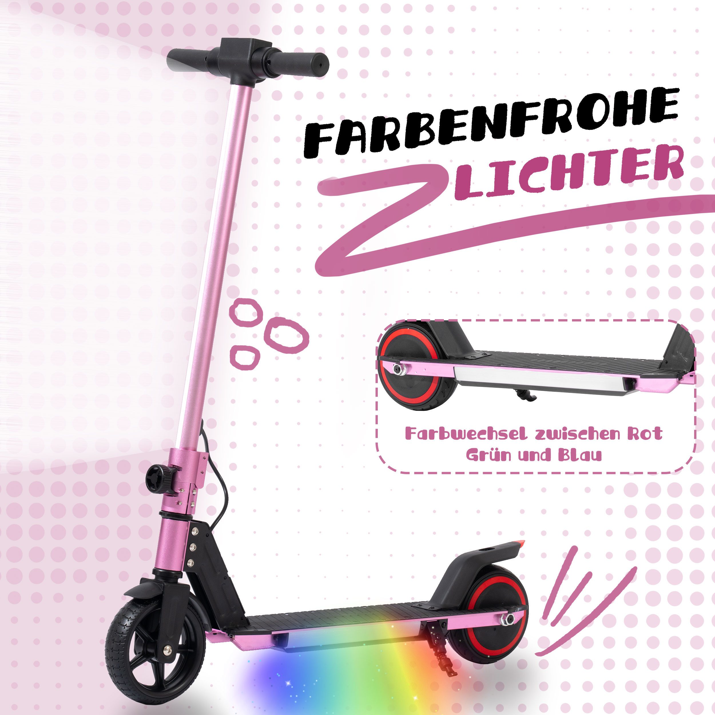 Vankel Elektro-Kinderroller klappbar, Lenksäulenlicht, mit Haken, EBS + Fußbremse, 6–15 Jahre, 150W Motor, 5–9 km Reichweite, 50kg Traglast, Vollgummireifen