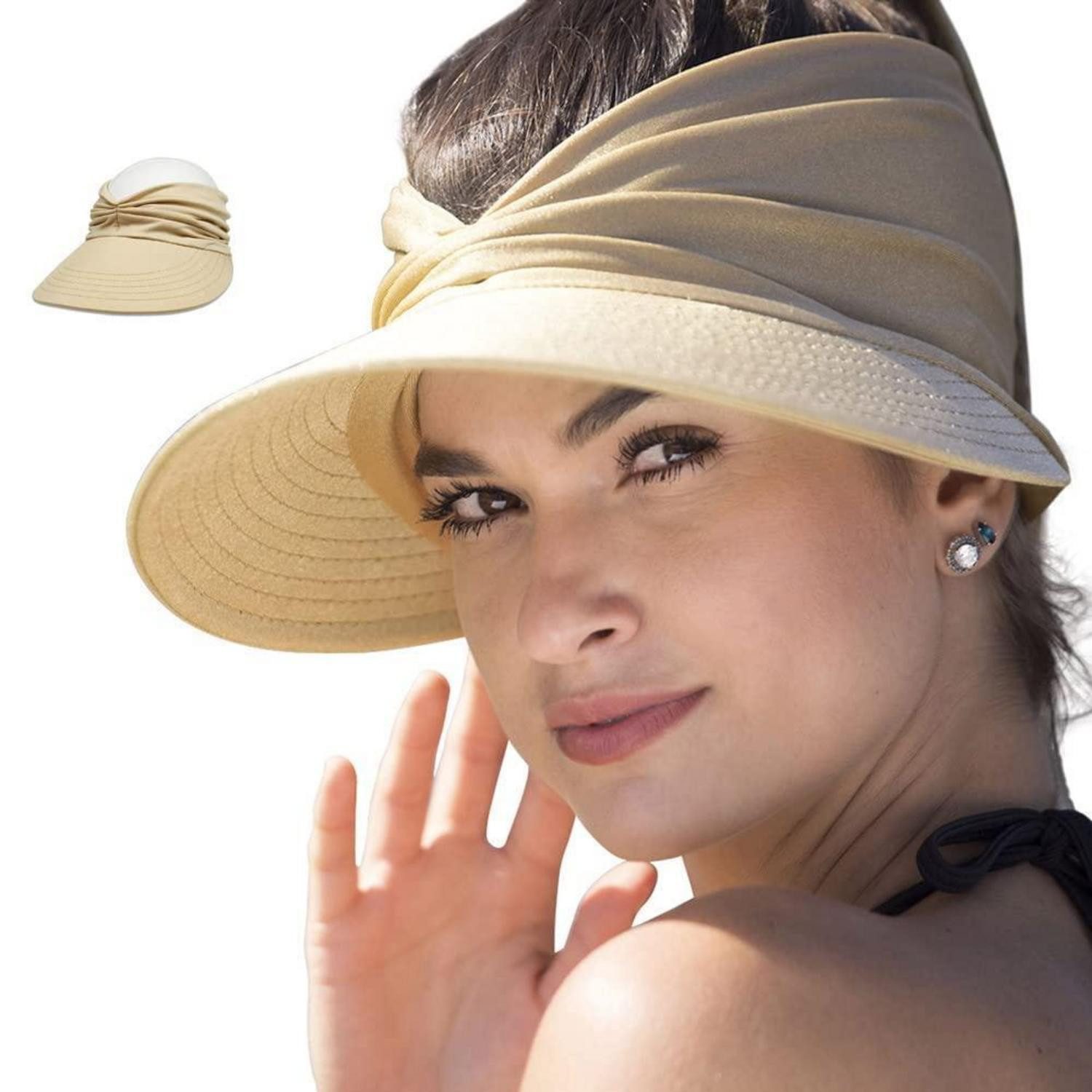 LuxusKollektion Visor Sonnenhut Damen Strandvisor Sonnenvisor UV Schutz Einheitsgröße Beige