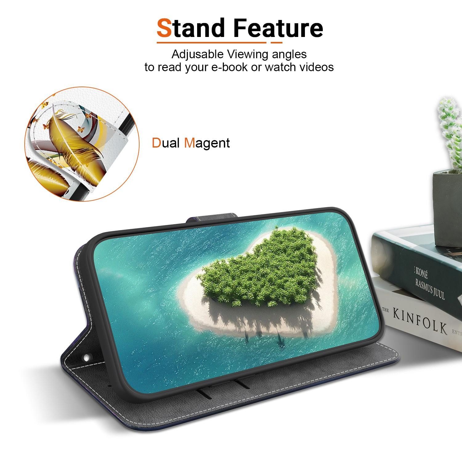 Wigento Smartphone-Hülle Für Honor Magic 7 Lite / X9c Kunstleder Book Wallet Motiv Tasche Hülle, Kunst-Leder Schutzhülle magnetischer Verschluss