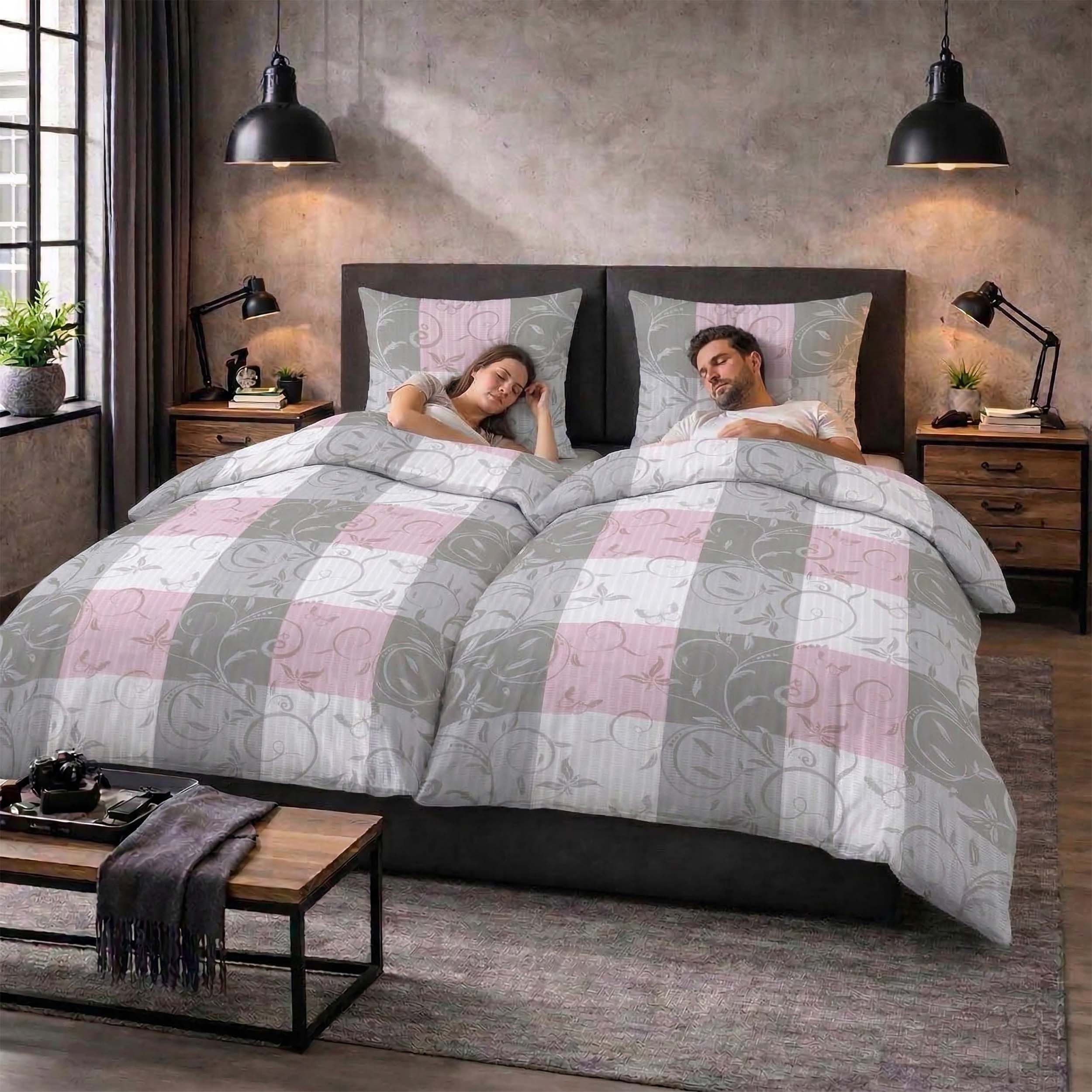 Casa Colori Bettwäsche Seersucker Garnitur 135x200 Reißverschluss in Grau R günstig online kaufen