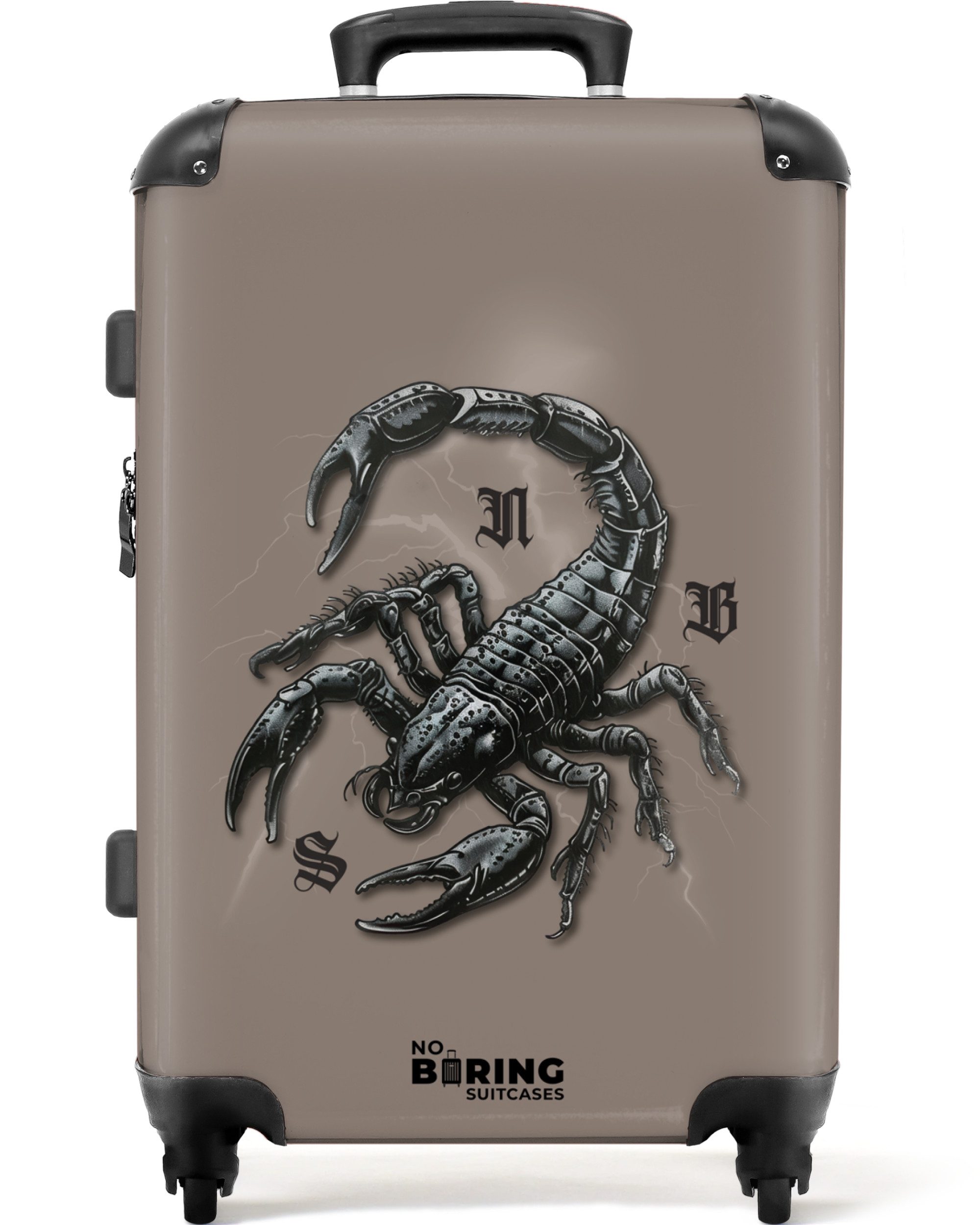 NoBoringSuitcases.com© Hartschalen-Trolley Braun mit schwarzem Skorpion günstig online kaufen