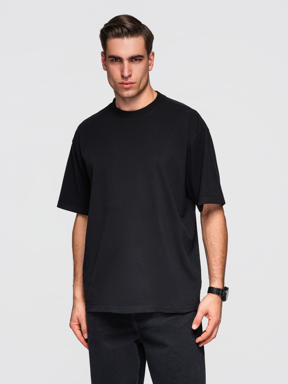 OMBRE T-Shirt Herren T-Shirt Set mit lockerem Schnitt Off white/off white/black XXL (kein Set, 1-tlg., 3er-Pack) in Unifarbe