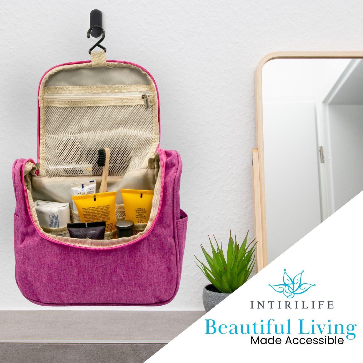 Intirilife Kosmetiktasche (Kosmetik Reisetasche in PINK, 1-tlg), Kosmetiktasche Kulturbeutel mit Tragegriff und Reißverschluss – Bild 2 von 5