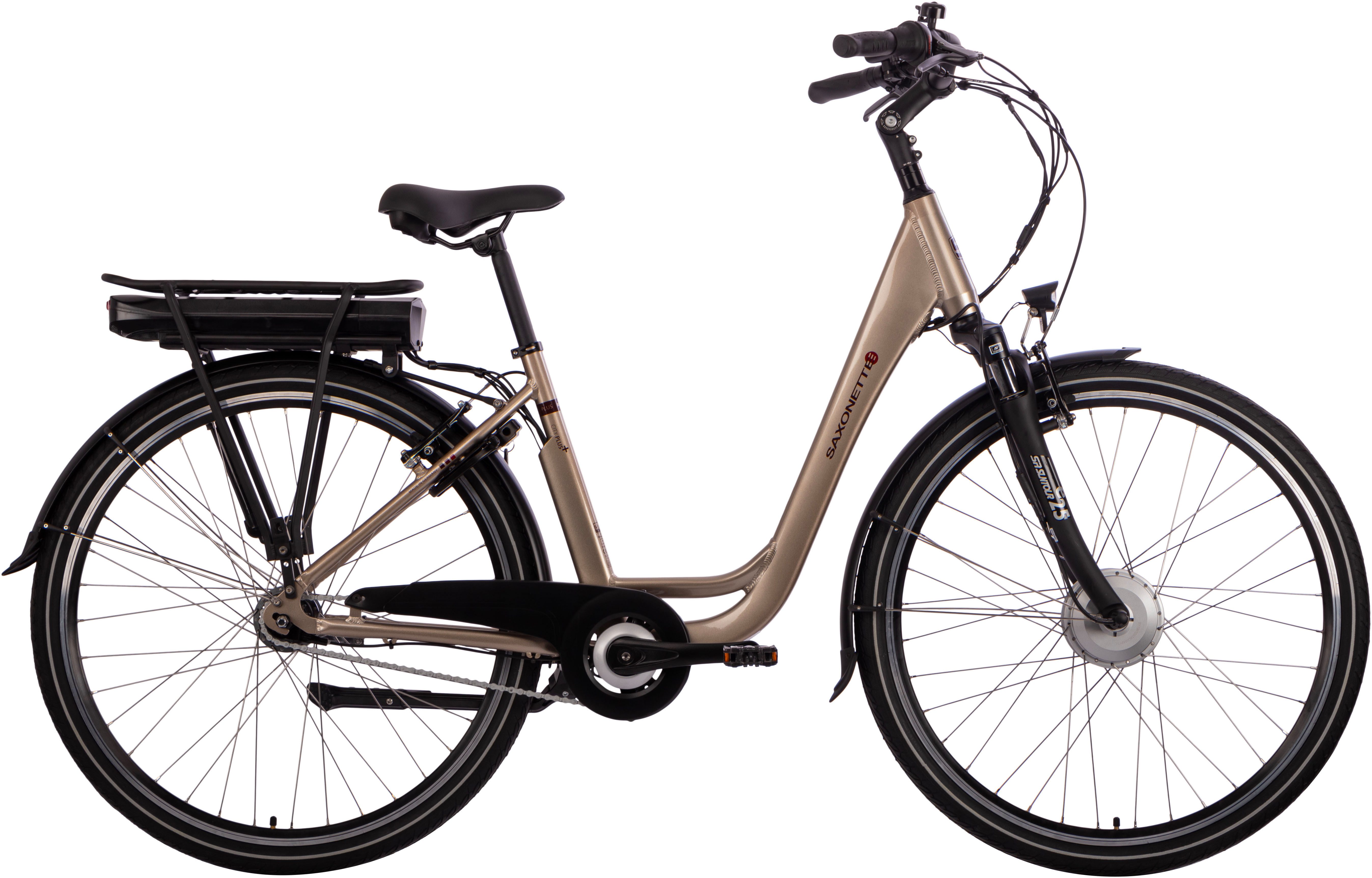 SAXONETTE E-Bike Cityrad City Plus, 7 Gang Shimano Nexus Schaltwerk, Nabenschaltung, Frontmotor, 468 Wh, Pedelec, Elektrofahrrad für Damen u. Herren