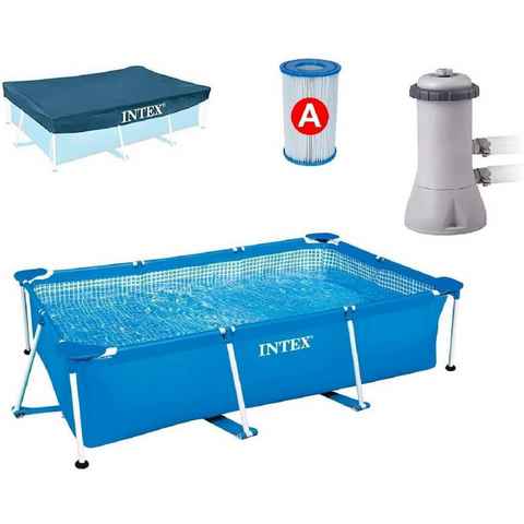 Intex Pool Frame Pool Set-Blau ´-Filterpumpe, Ersatzfilter und Abdeckplane