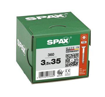 SPAX Spanplattenschraube Universalschraube, (Stahl weiß verzinkt, 360 St), 3,5x35 mm
