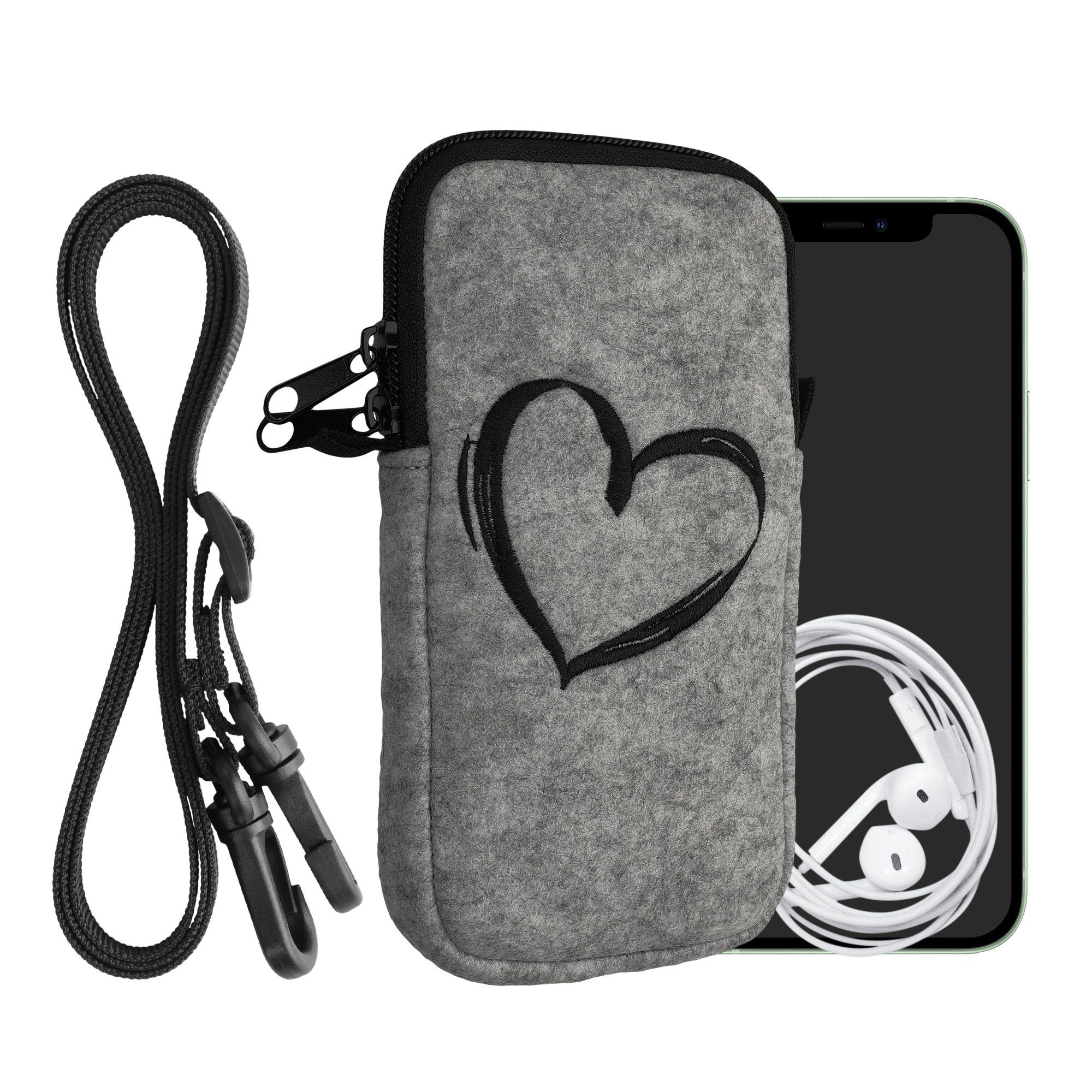 kwmobile Sleeve Handytasche für Smartphones XL - 6,7/6,8", Filz Handy Hülle - Tasche mit Kette 17,2 x 8,4 cm Innenmaße