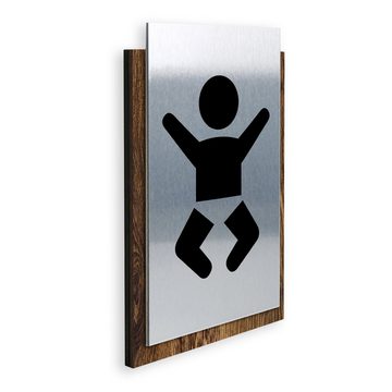 Kreative Feder Hinweisschild "Wickelraum" - modernes Business-Schild aus Holz und Alu, für Innenräume; ideal für Büro, Schule, Universität