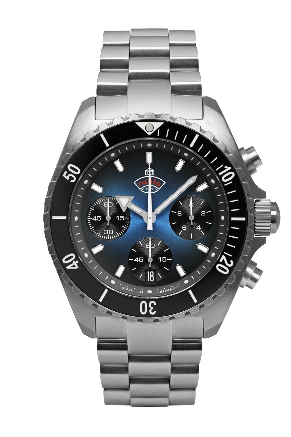 ruhla Chronograph Glasbach Cup 4970M-3, Quarzuhr, Herrenuhr, Datum, Stoppfunktion, Saphirglas, Made in Germany