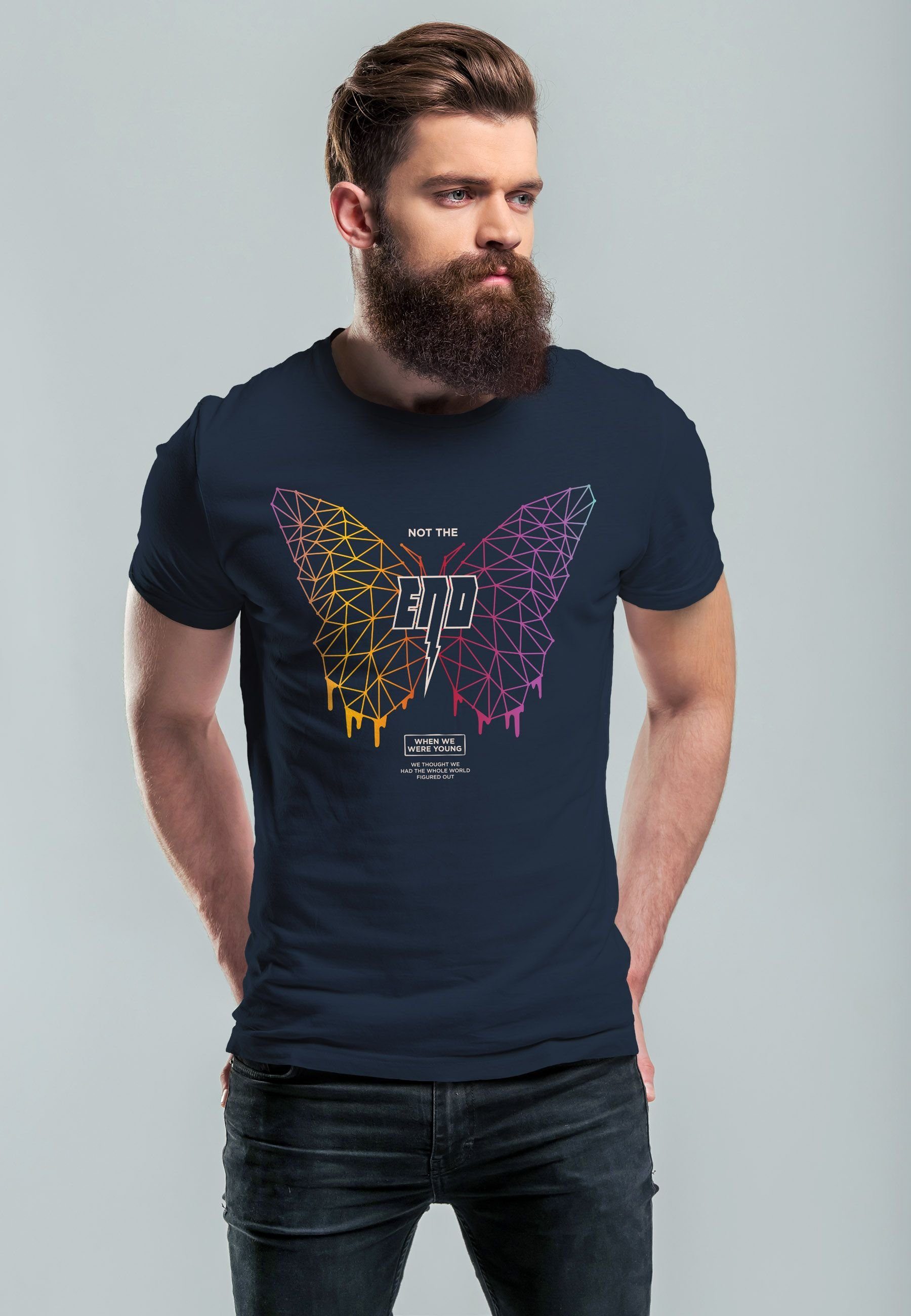Print Schmetterling T-Shirt Geometric mit the Spruch Butterlfy navy Not Design Neverless Print-Shirt Herren