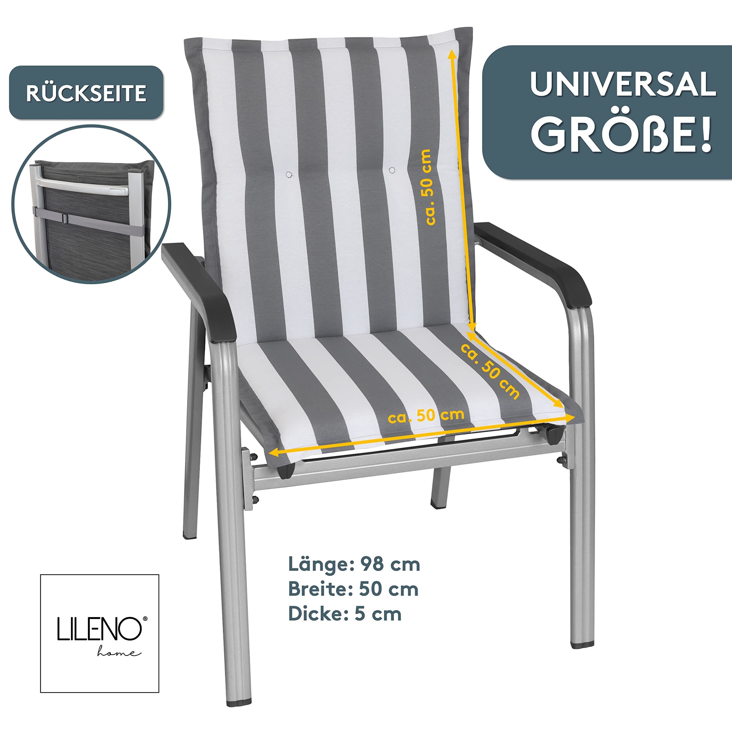 LILENO HOME Polsterauflage Niedriglehner, bequeme Sitzauflage für Gartenstühle, Stuhlkissen, (2 St., 2er Set), Gartenstuhl Auflage in Blockstreifen Grau, Sitzpolster waschbar