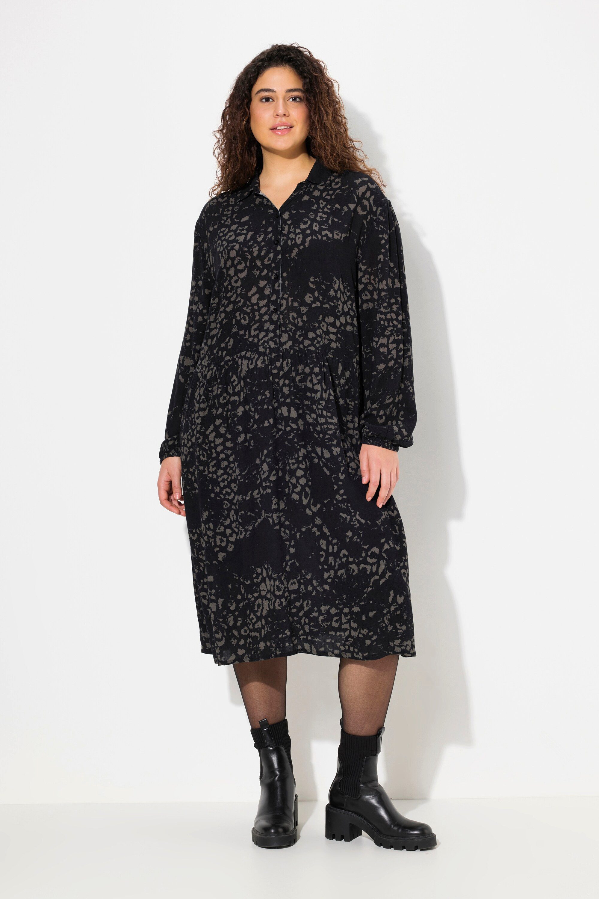 Ulla Popken Midikleid Hemdblusenkleid Knopfleiste Hemdkragen günstig online kaufen