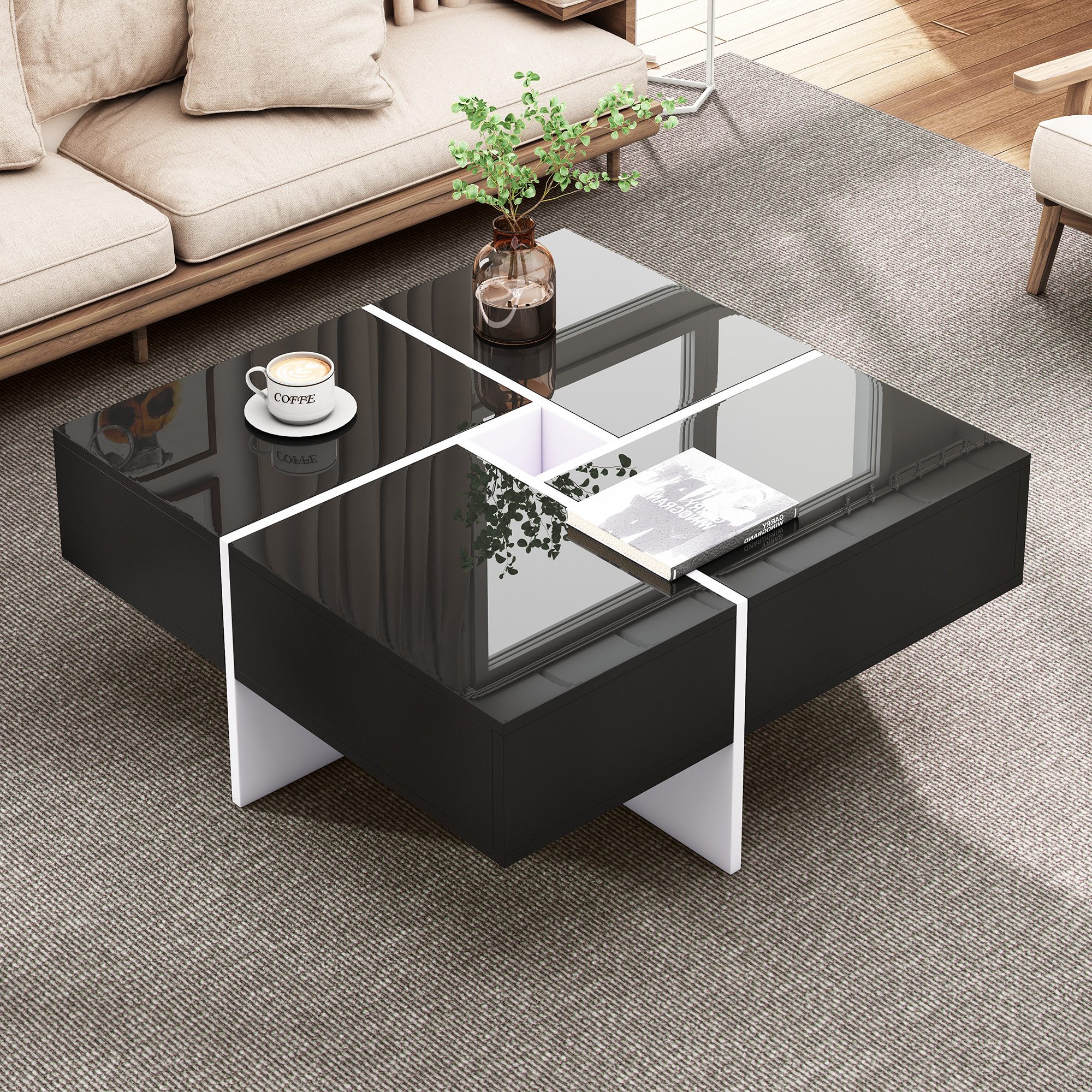 HAUSS SPOLE Couchtisch Hochglanz schwarz-weißes Design, günstig online kaufen