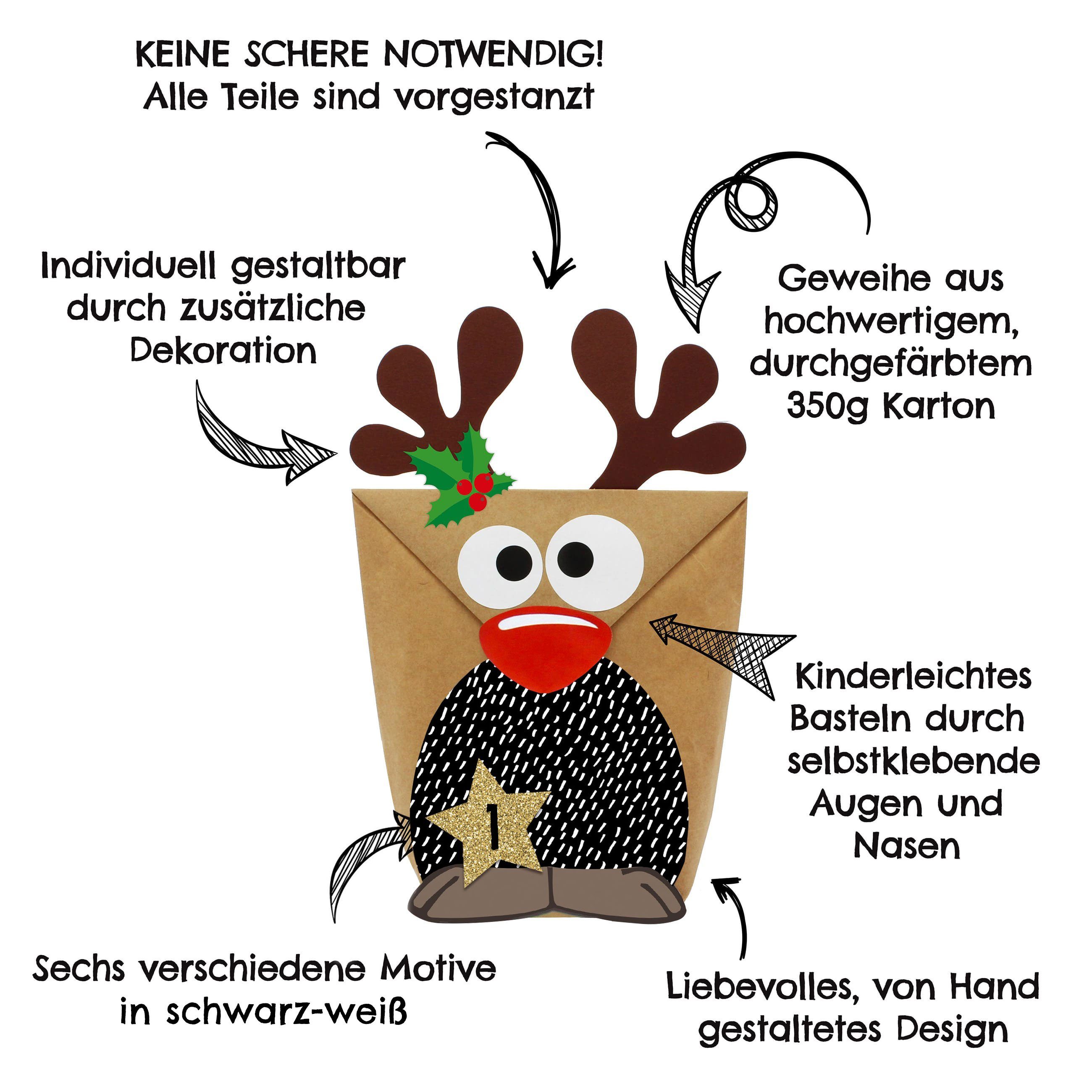 PAPIERDRACHEN Adventskalender Papierdrachen DIY Adventskalender zum Befüllen - Rentiere zum Basteln