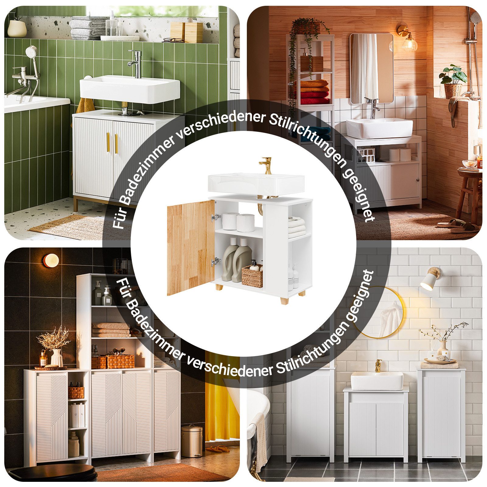 SoBuy Waschbeckenunterschrank BZR75, Waschbeckenunterschrank Waschtischunterschrank Badschrank Badmöbel mit 2 offene Fächer und 1 Tür – Bild 5 von 5