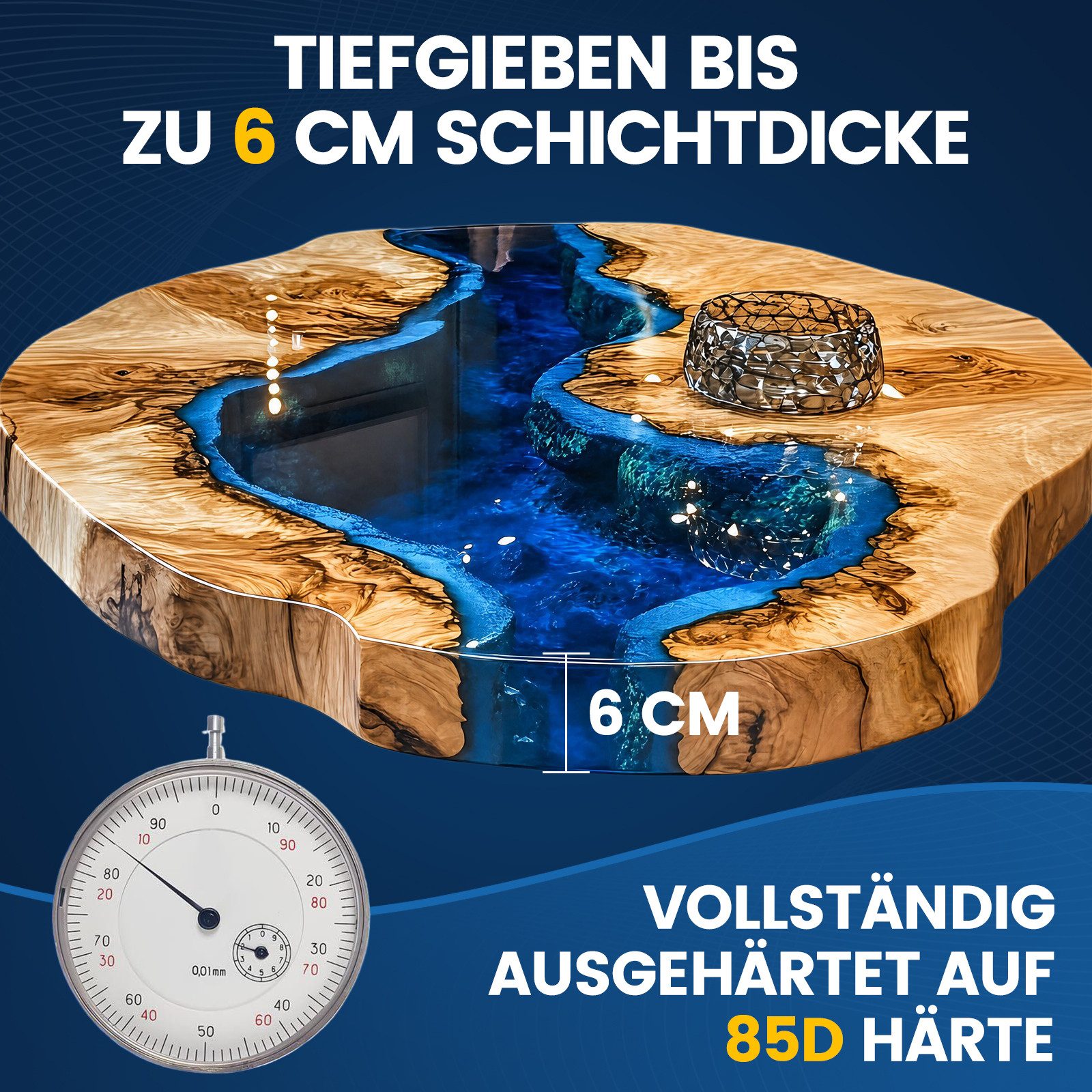 Bundviel Epoxidharz 5682ml Tiefguß Epoxidharz Set 2:1 Transparent Epoxid Harz Mit Härter, Dickschicht bis zu 6 cm in einem Guß