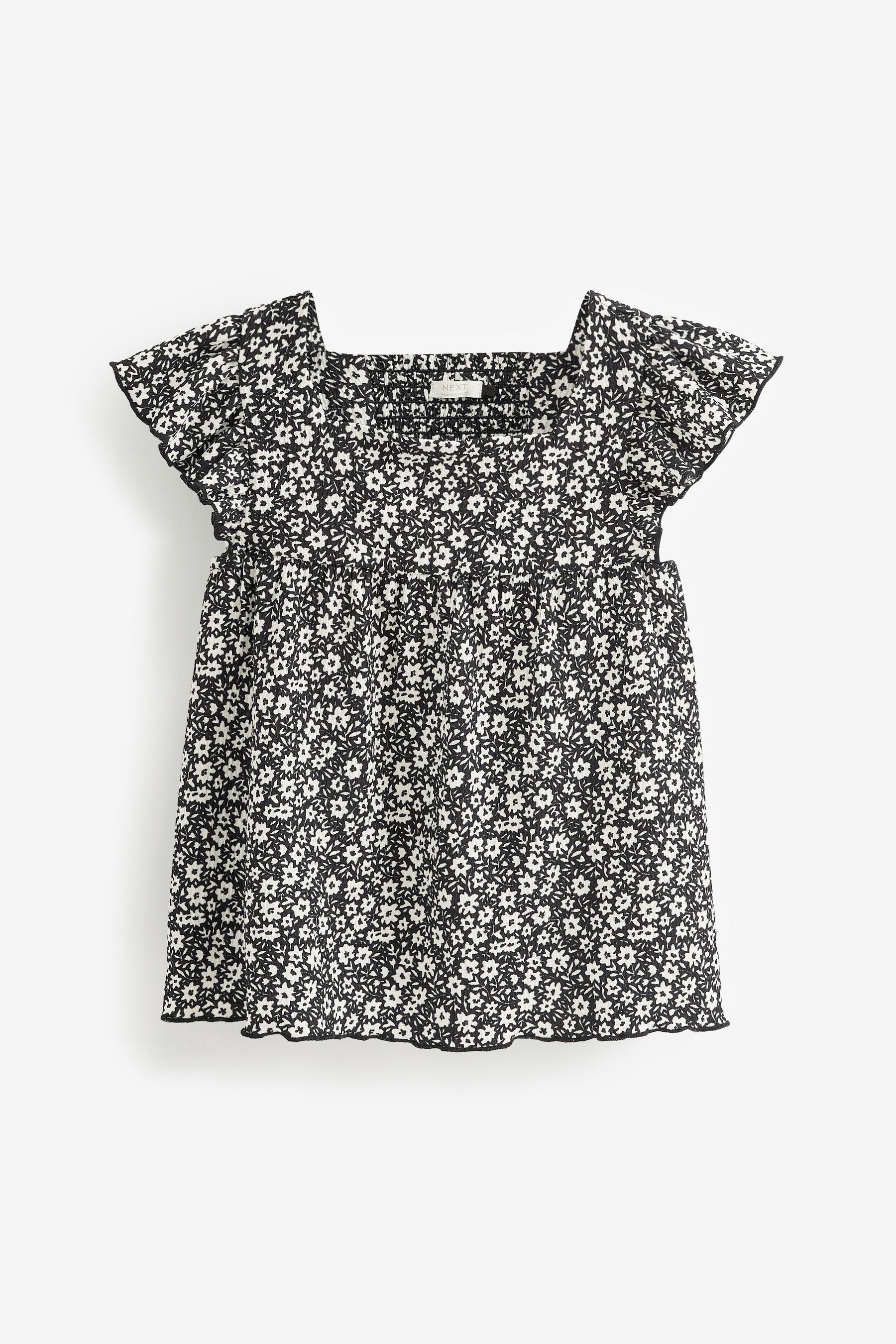 Next T-Shirt T-Shirt mit Rüschenärmeln (1-tlg) Black Ditsy Floral