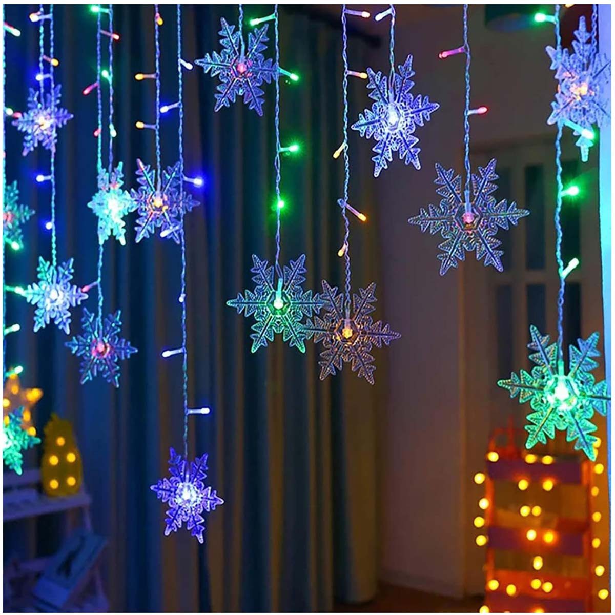 Qualra Lichtervorhang 96LEDs Schneeflocke Lichtervorhang Weihnachtsbeleucht günstig online kaufen