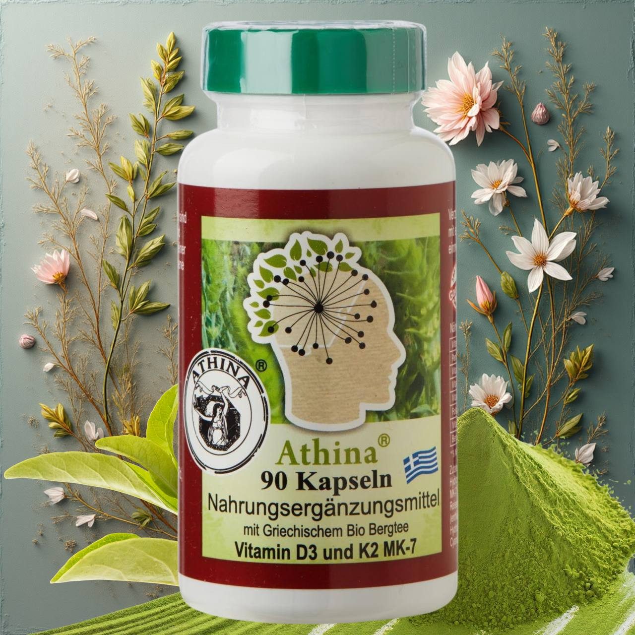 Athina Griechisches Eisenkraut Vitamin D3 und K2 MK-7 Bergtee Kapseln, 70 g