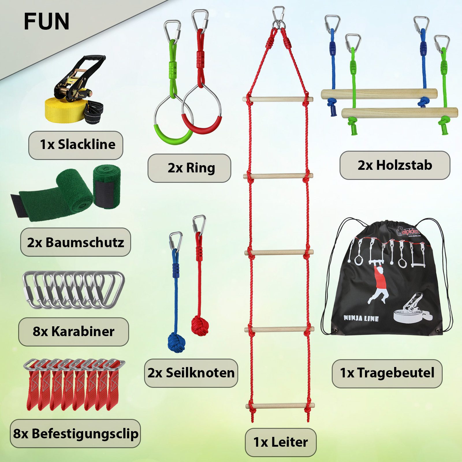ALPIDEX Slackline Ninja Line Set für Kinder