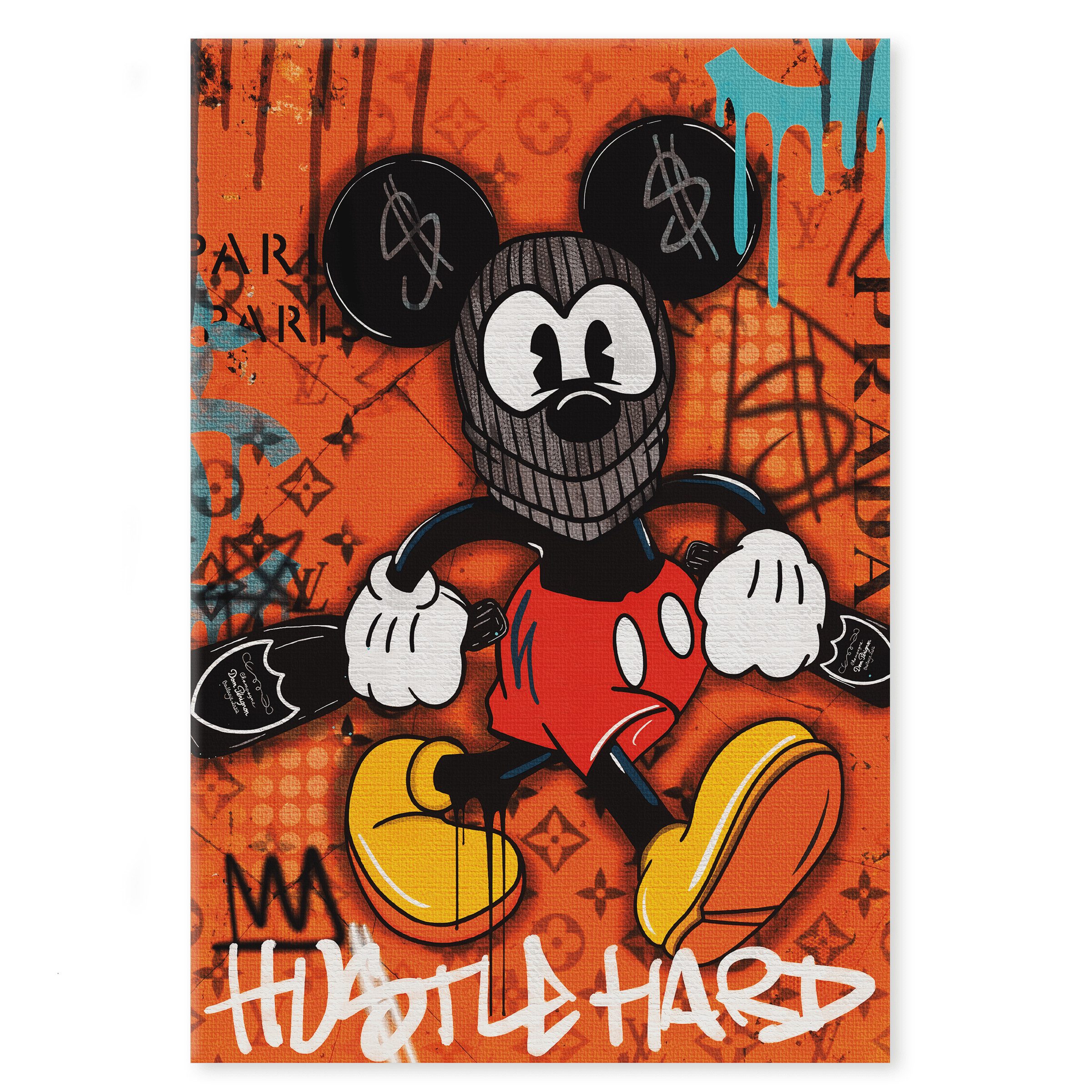 SimpleCanvas Wandbild Mickey the thief - Leinwandbild Pop Art / Motivation, Wandbild Mickey Mouse, Geld, Motivation